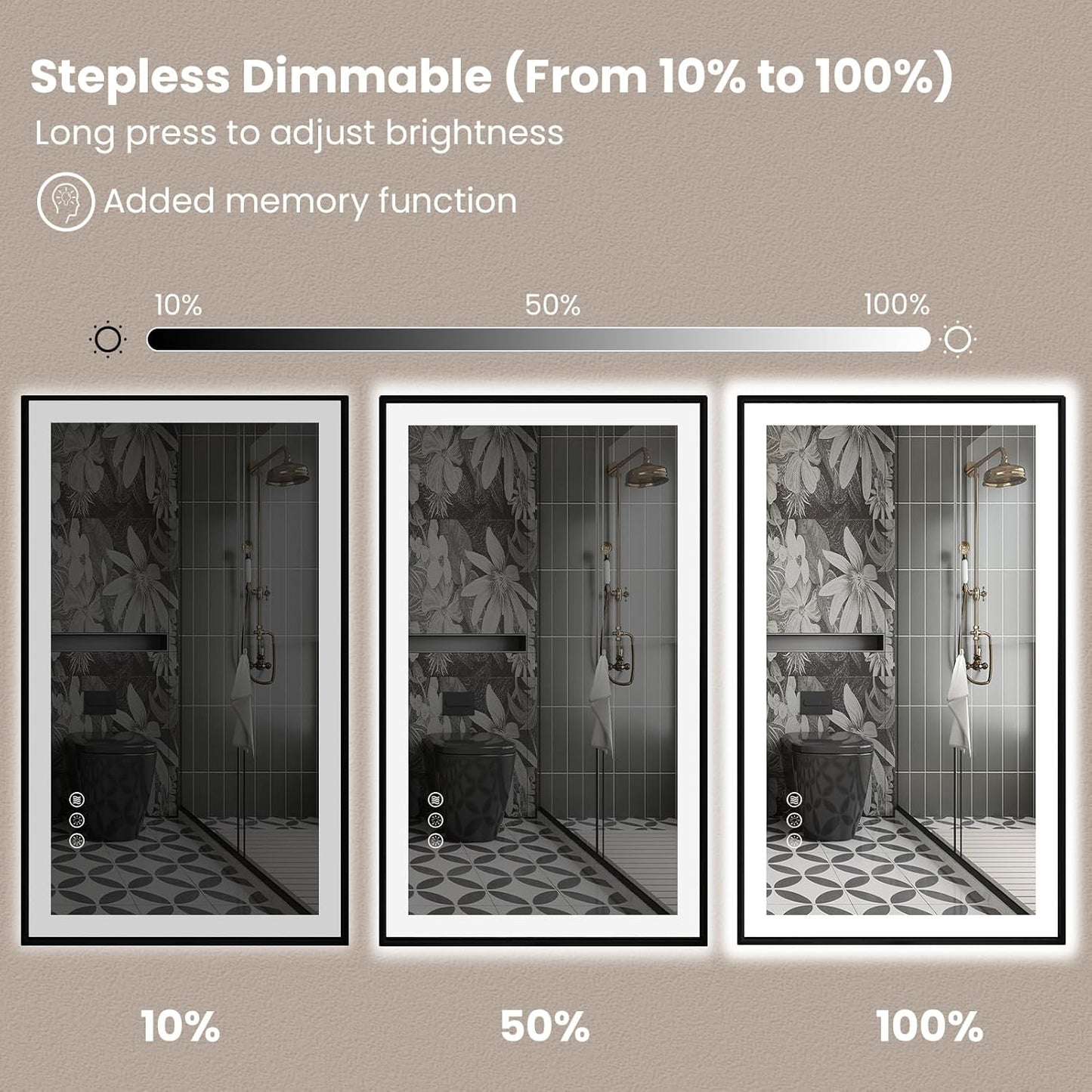 Amorho 28"x 32" LED Bathroom Mirror with Black Frame, Front Light and Backlit(Controlled Separately), Stepless Dimmable, Anti-Fog, Shatter-Proof, 3 Colors, Memory