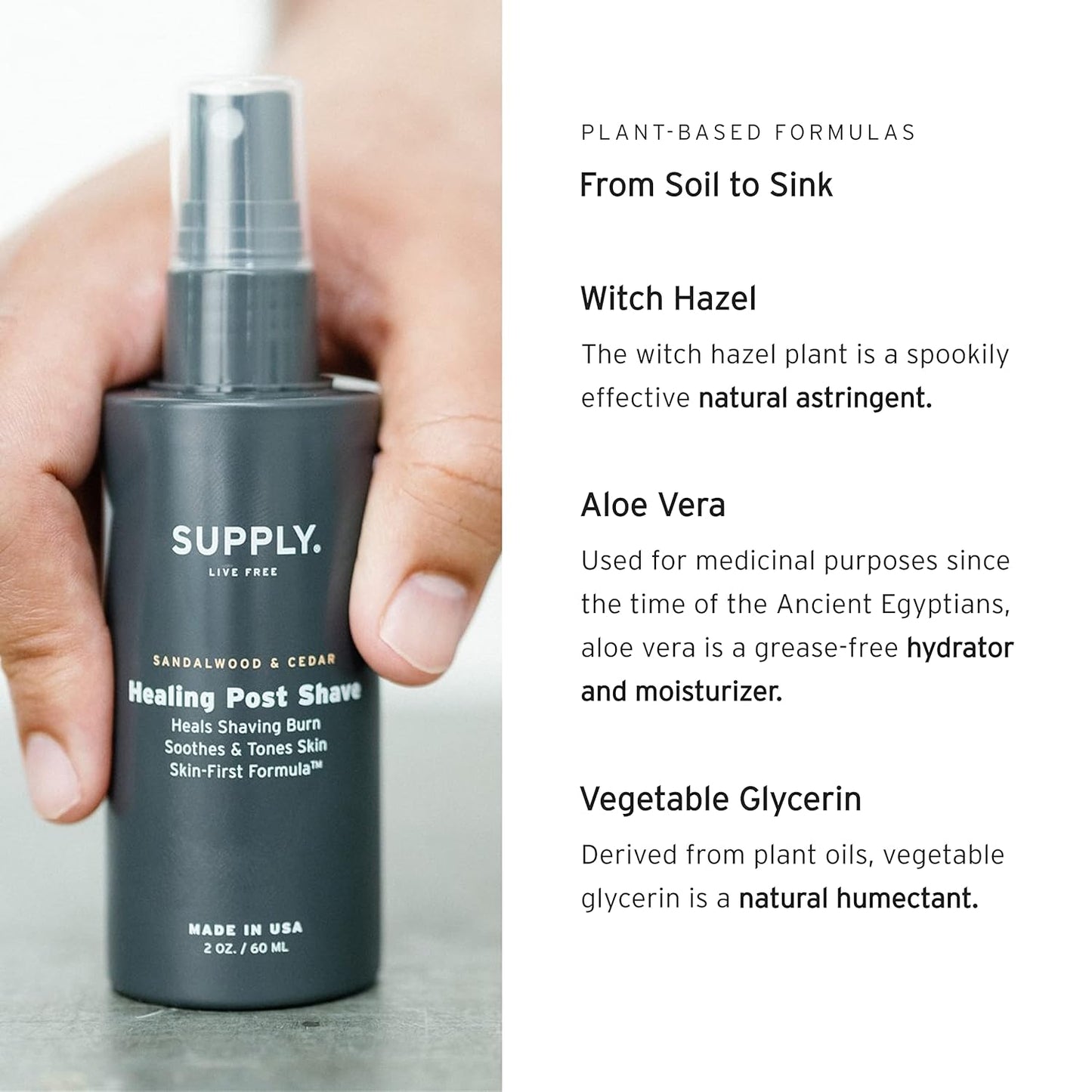 SUPPLY Healing Post Shave- Fragrance Free After Shave- Alcohol- Free Soothing Formula for Men- Nourishes, Soothes and Boost Cell Repair- for Sensitive and Acne-Prone Skin- 2 oz. Bottle