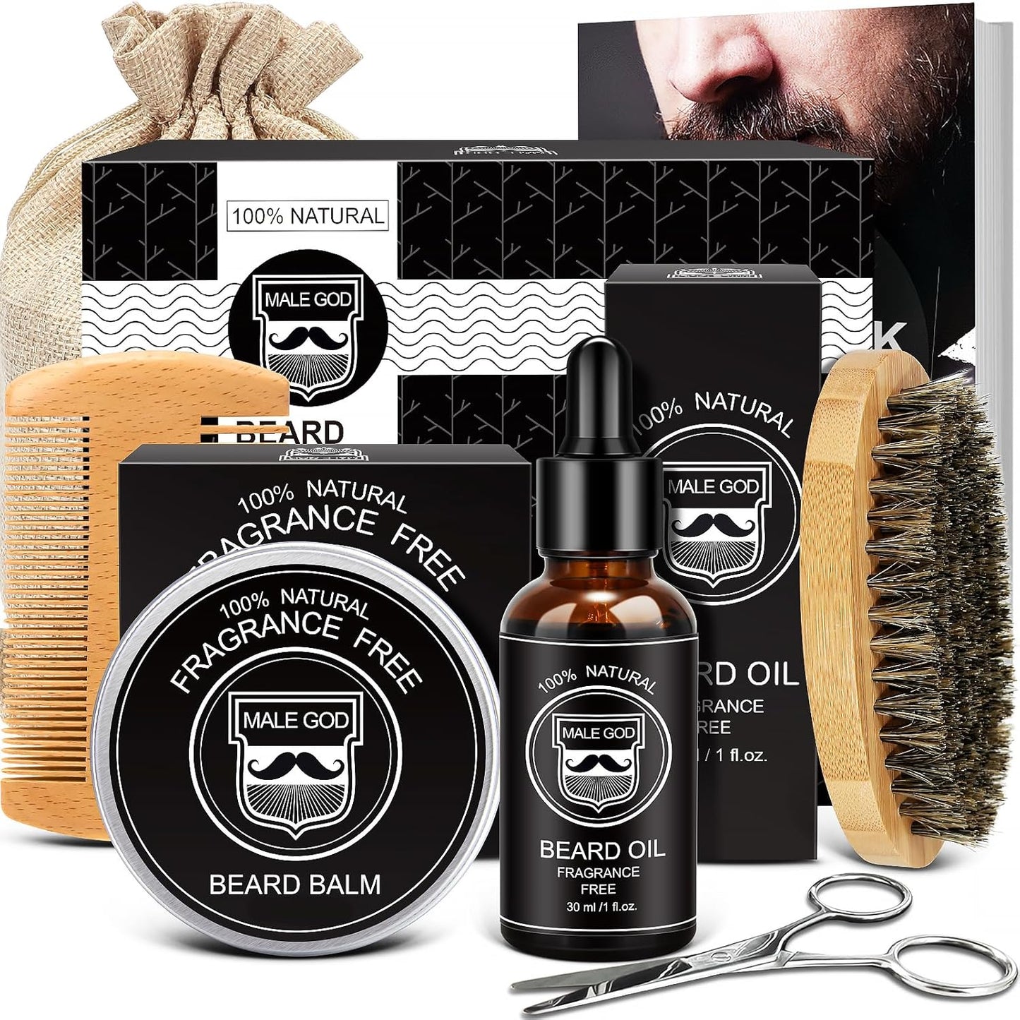 MALE GOD Beard Kit w/Natural Ingredients, Suitable for All Skin, Birthday Gifts | Anniversary | Christmas Gifts | Mens Stocking Stuffers | Gifts for Men, Him, Husband, Boyfriend, Dad, Friends