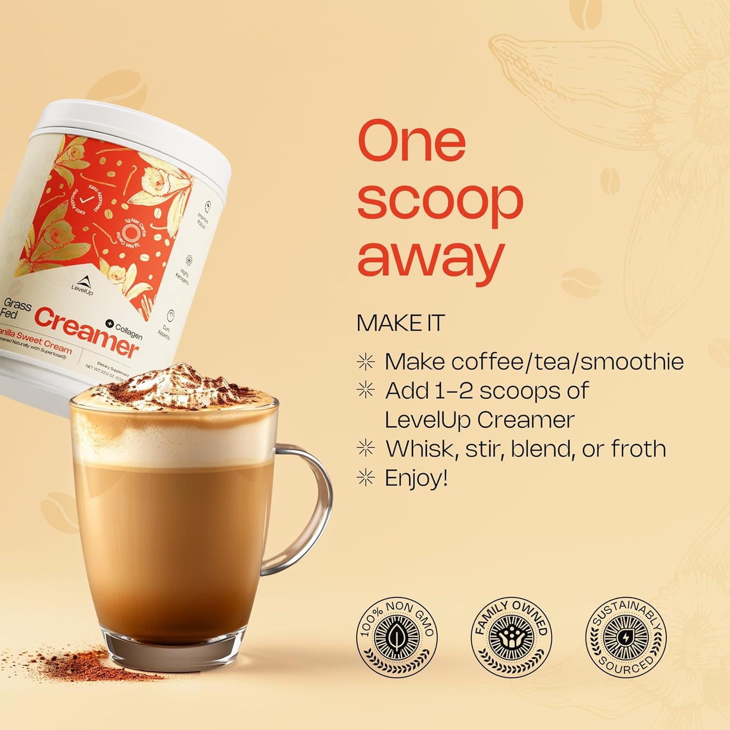 LevelUp Creamer, with Energizing MCT Oil and Collagen Peptides, Keto Coffee Creamer, Supports Natural Energy & Ketone Production - Chocolate Hazelnut, 22 oz