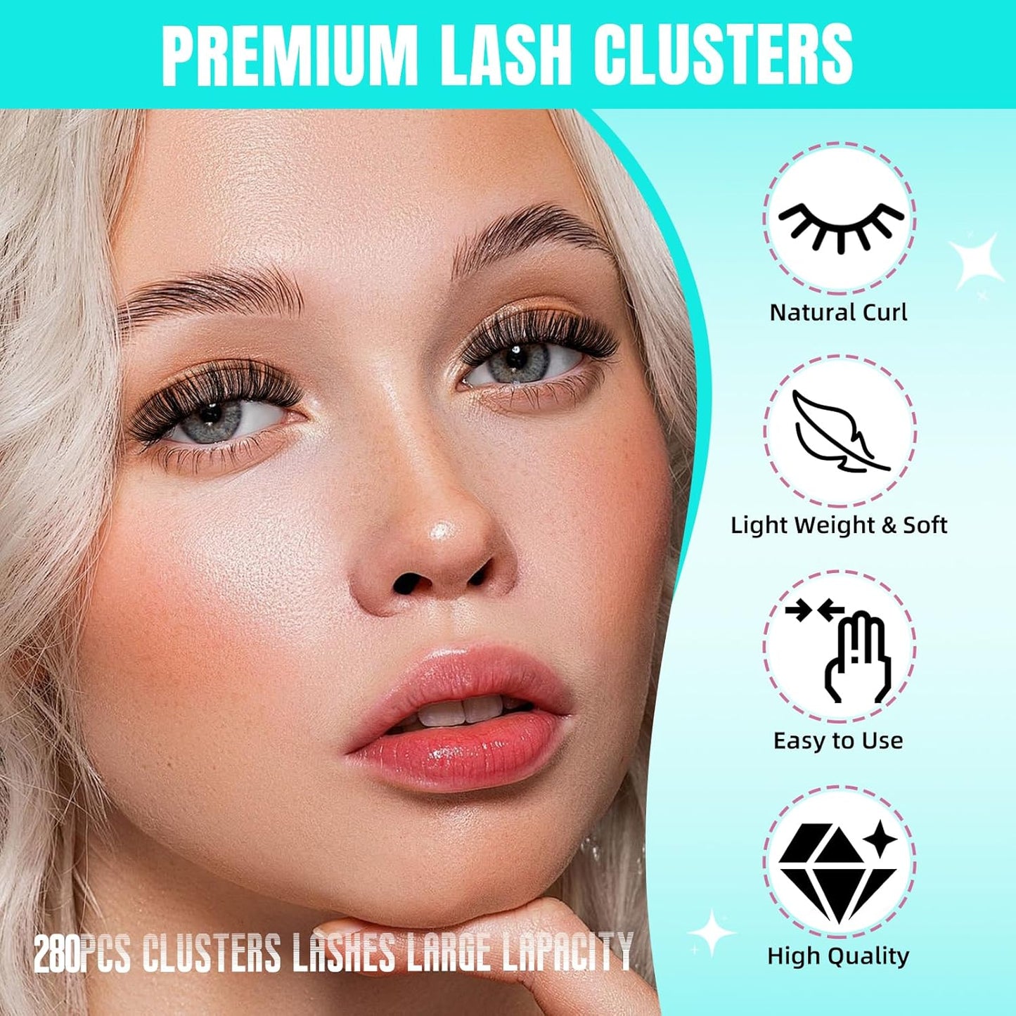 Lash Clusters Wispy 280PCS Eyelash Extension 80D Cluster Lashes Individual Lashes DIY Lash Extension Natural Look Cluster Eyelash Extensions Soft False Eyelashes at Home for Beginners(16mm)