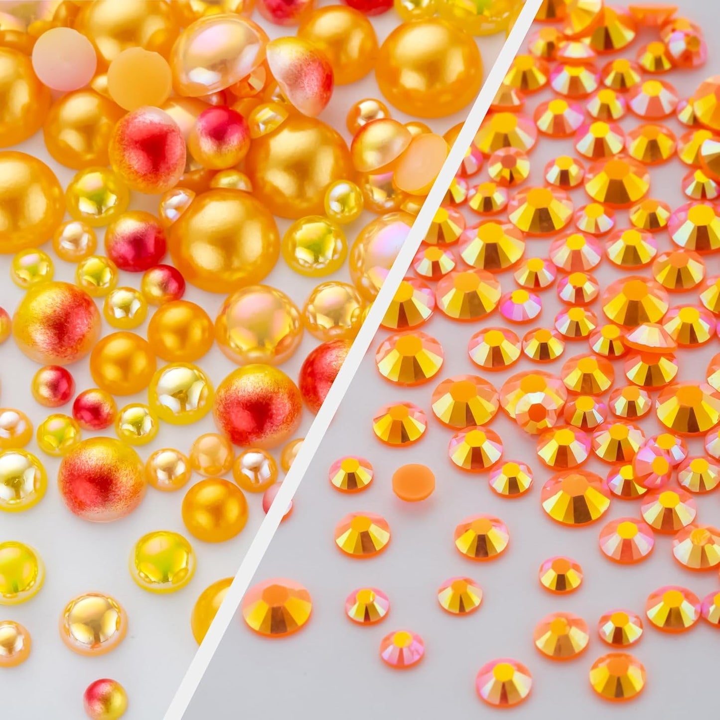 60g Orange Sun Magic Flat Flat Back Pearls Rhinestones for Crafts Mixed Size 3mm-10mm AB Color Round Half Pearls Flatback Pearl Beads and Resin Rhinestones Set for Face Art with Glue