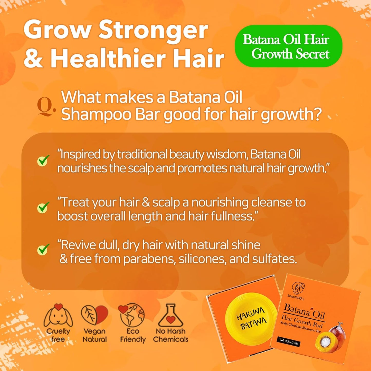 BEAUT'E SEOUL Batana Oil Shampoo Bar for Hair Growth – Natural Herbal Blend, PHA Scalp Exfoliating Cleanser, Sulfate-Free, pH Balanced, Suitable for All Hair Types, 3.52 oz