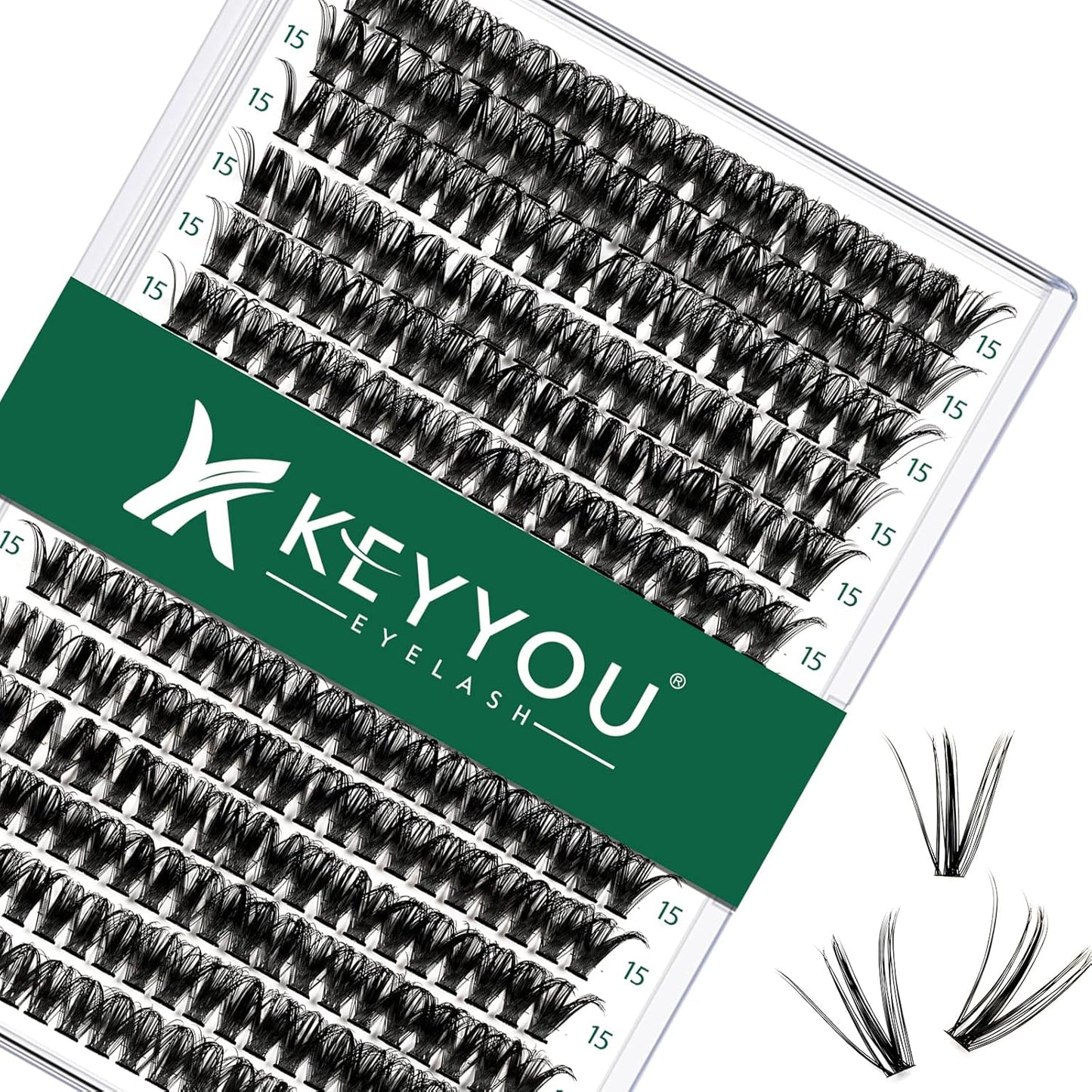 Lash Clusters 300pcs Individual Lashes 50D 0.07C Curl 15mm DIY Eyelash Extension KEYYOU Large Tray Volume Soft&Natural Cluster Lashes(50D-0.07C,15）