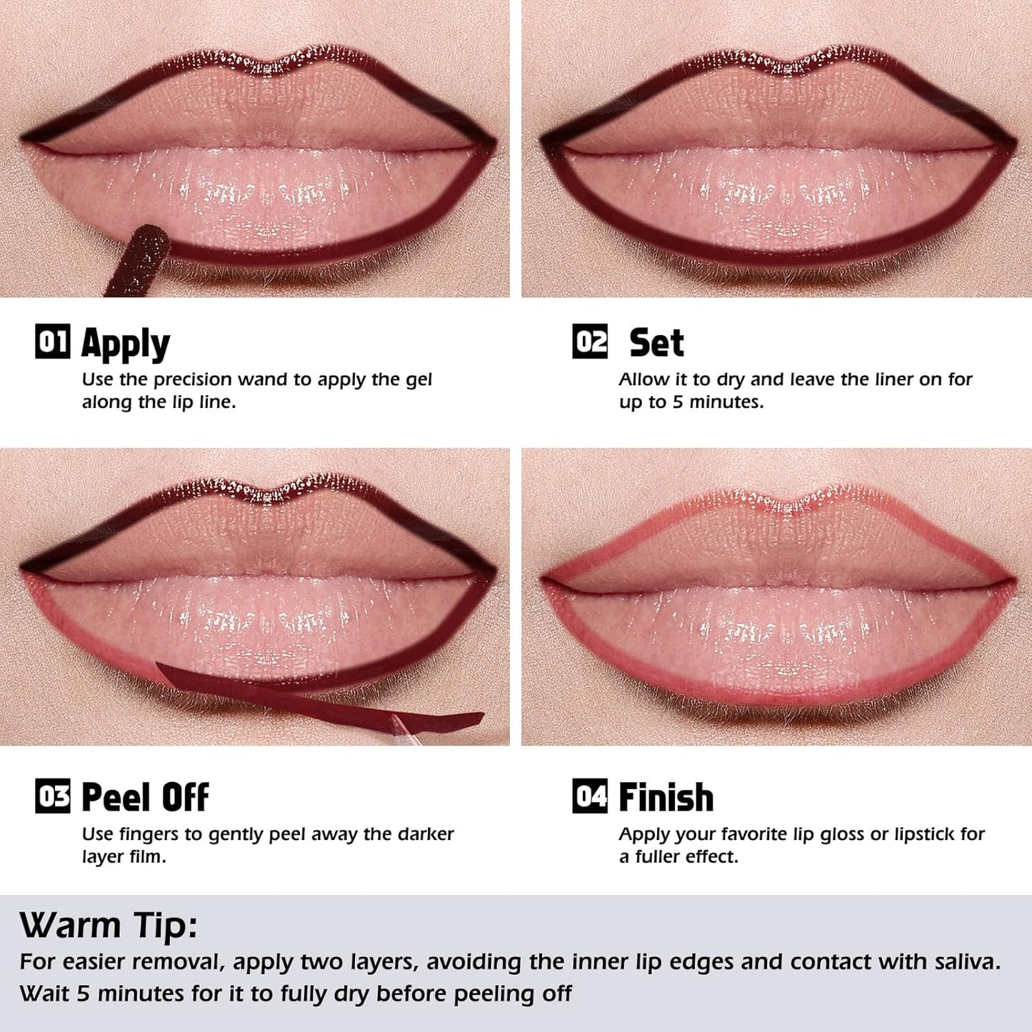 KIMUSE Peel Off Lip Liner Stain, Long Lasting Lip Tint Stain Peel Off, Waterproof, Transfer-Proof, Highly Pigmented Color Peel Off Lip Stain Liner, Matte Finish