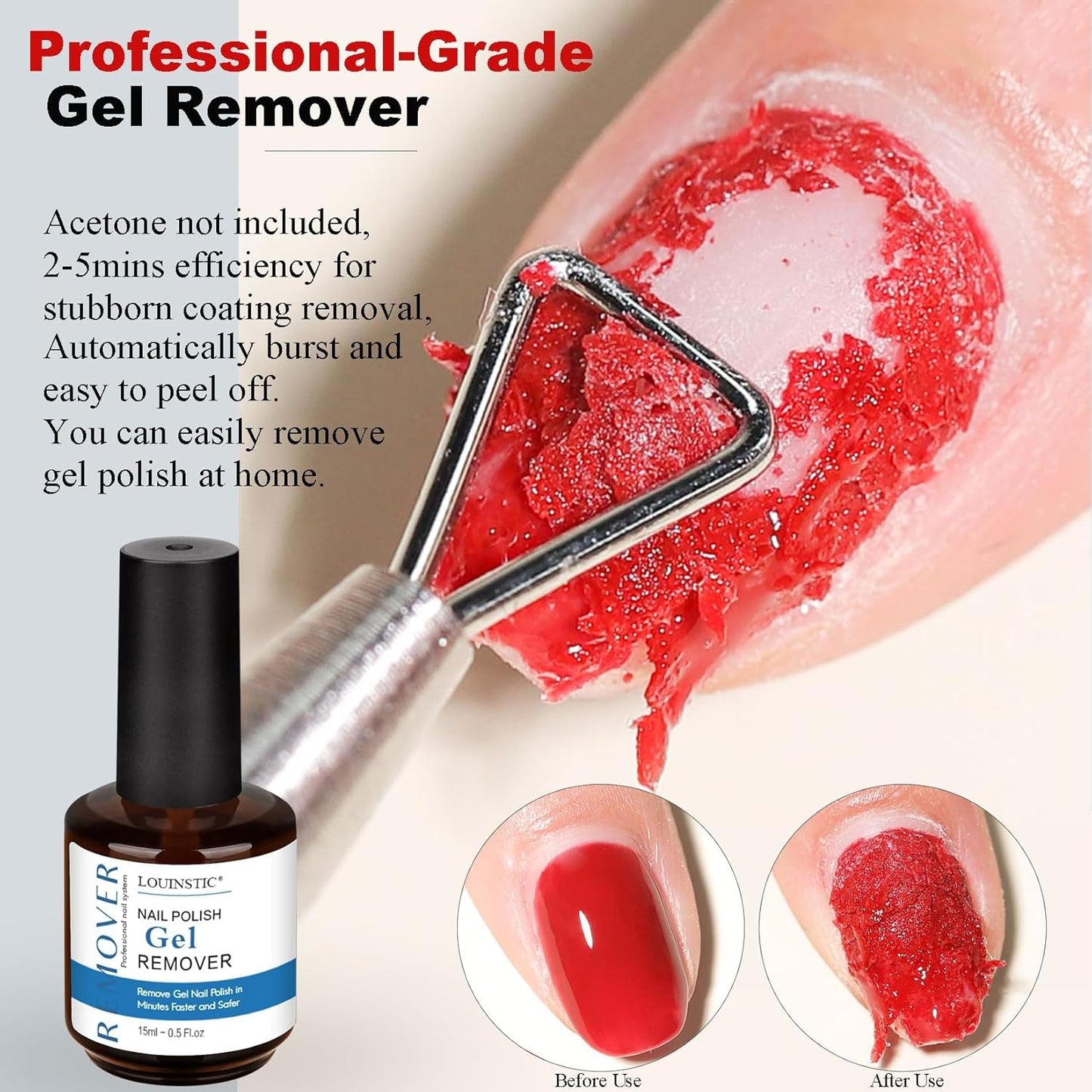 LOUINSTIC Gel Nail Remover - 1 PC,Fast Acting, No Soaking or Wrapping,2-5 Minutes to Easily Remove Gel Nail Polish,Gentle on Nails, Portable Design, Ideal for Home Nail Care Kit