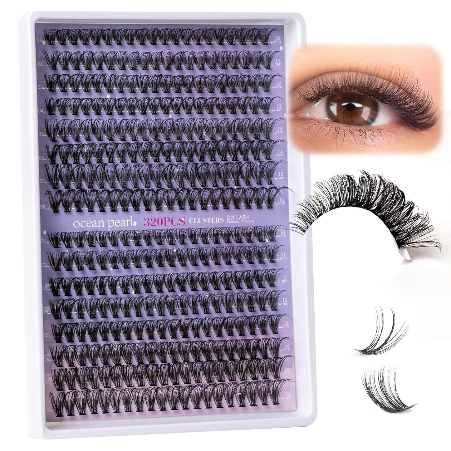 DIY Lash Extension Kit 320 Pcs Lash Clusters Kit Individual Lashes Natural 10-16mm C/D Curl with Bond Seal Tweezers Lash Glue Remover False Eyelashes for Beginner Eyelash Extensions at Home (30D+40D)