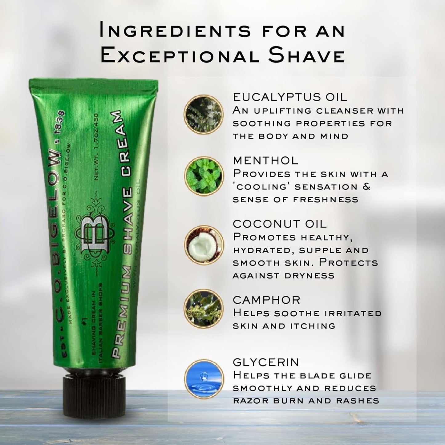 C.O. Bigelow Shaving Cream, 2 Pack of 5.2 oz Mens Shaving Cream with Eucalyptus Oil for Sensitive Skin & All Skin Types