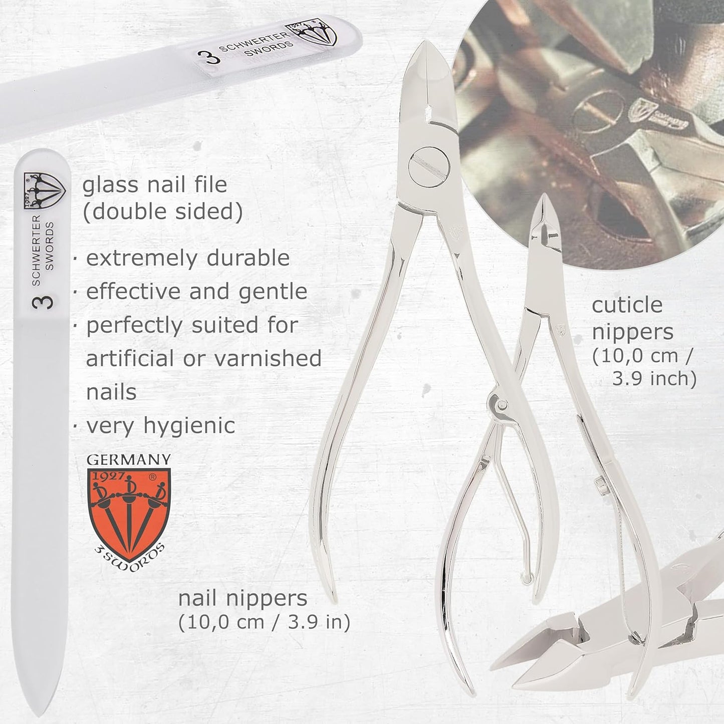 3 Swords Germany - brand quality 12 piece manicure pedicure grooming kit set for professional finger & toe nail care with burgundy synthetic leather case - Made in Germany