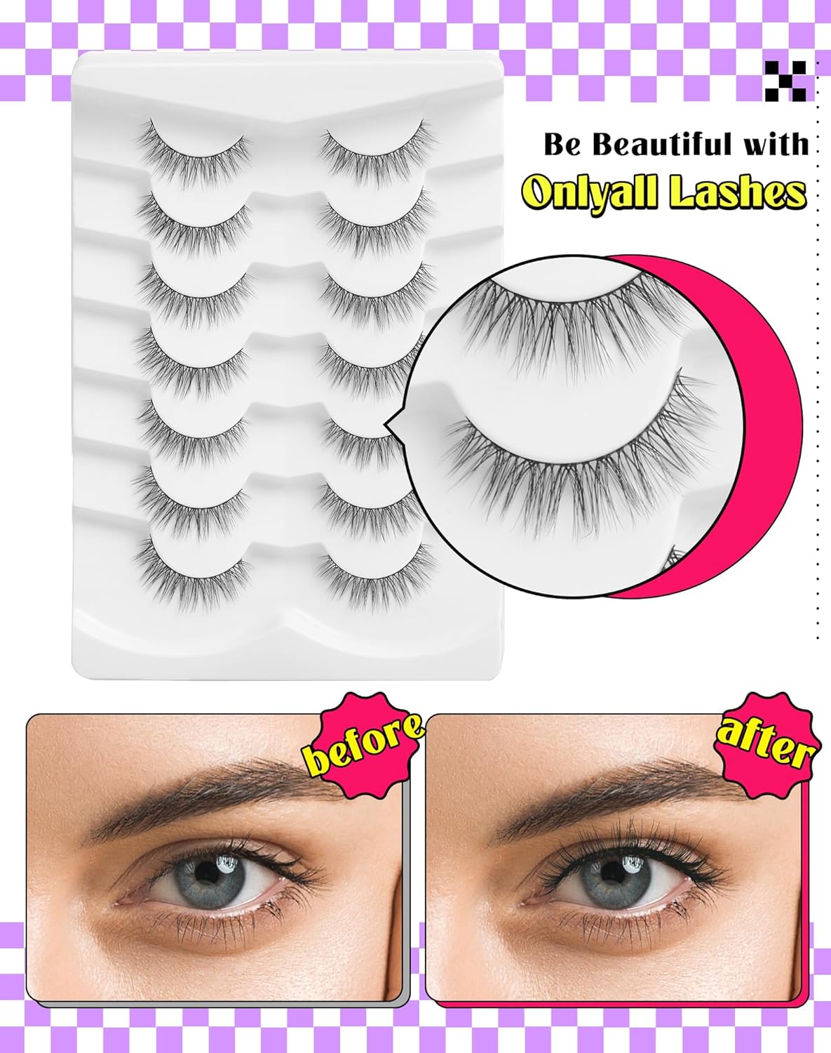 Onlyall Lashes Mink False Eyelashes Natural Wispy Lashes Soft Faux Mink Lashes Fluffy False Lashes DK72