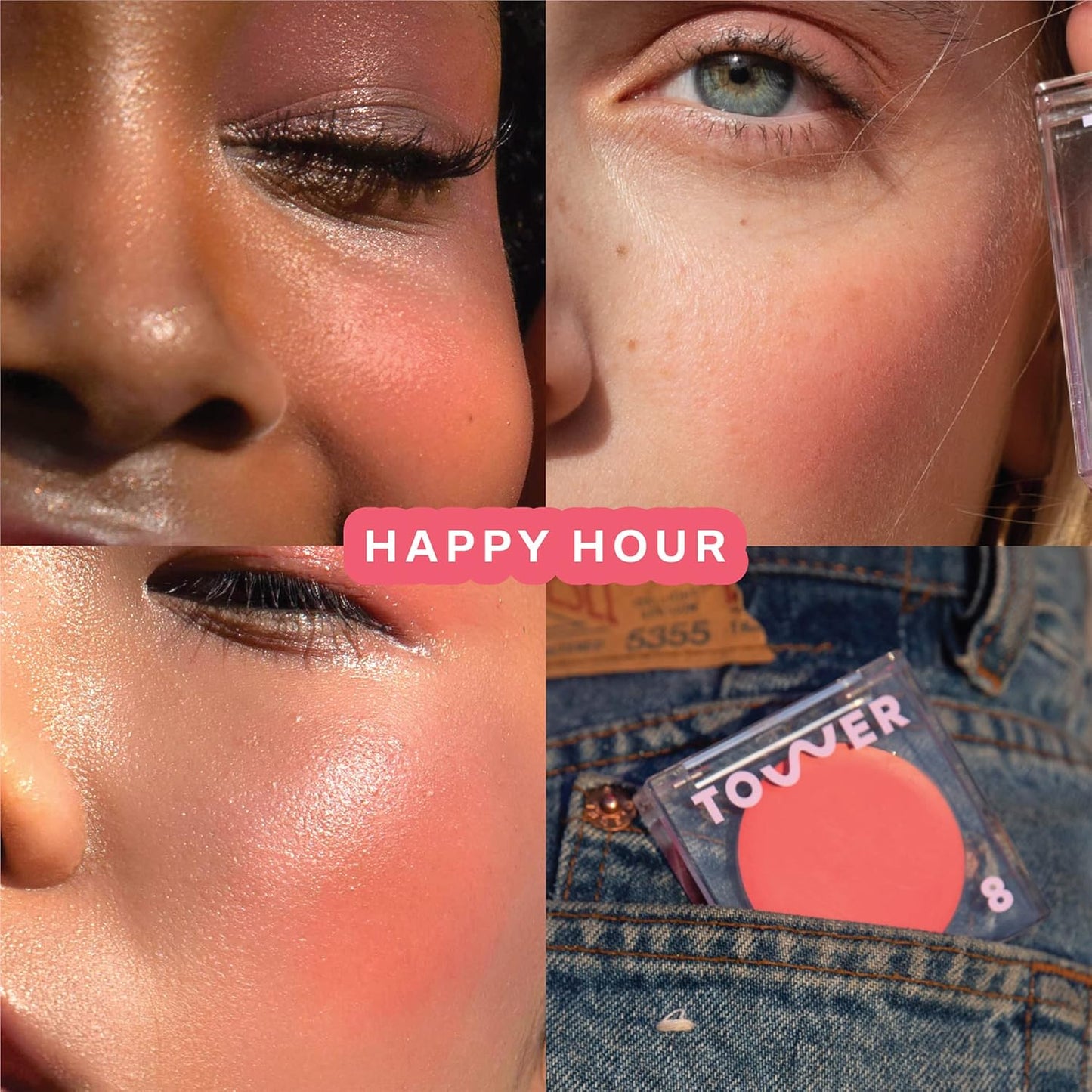 Tower 28 Beauty BeachPlease Cream Blush for Cheeks and Lips - Multi-Purpose Lip and Cheek Tint in Pink Blush - for Sensitive Skin – Color HAPPY HOUR, Luminous Finish