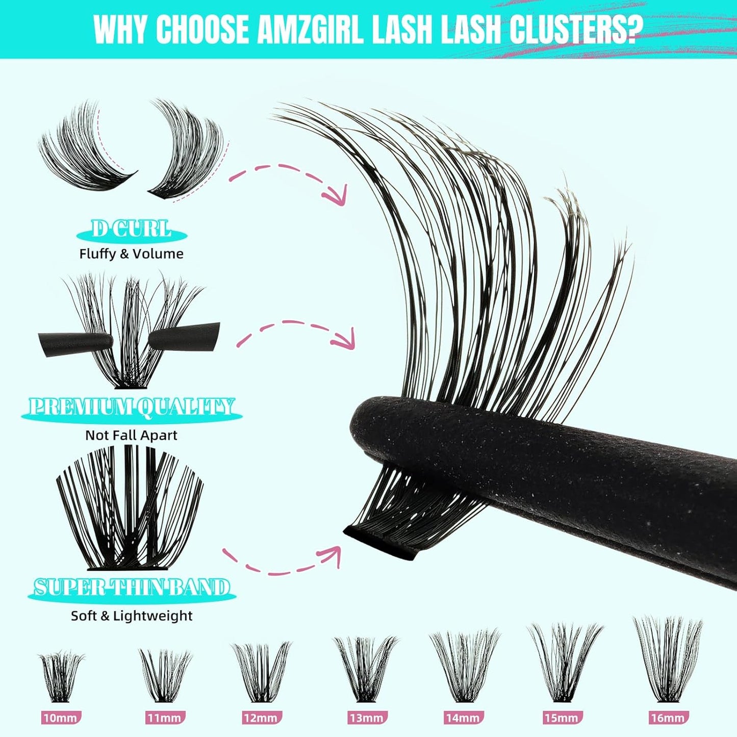 Lash Clusters Kit 320Pcs,60D DIY Individual Lashes Extension Kit,Lash Bond And Seal,Lash Remover For Eyelashes Extensions,Lash Applicator Tool For False Eyelash Cluster Kit At Home(D-Mix10-16mm)