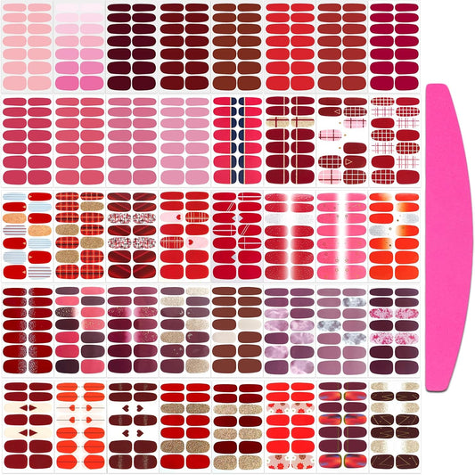 SILPECWEE 560 Pieces 40 Sheets Nail Polish Strips, Red Nail Stickers Full Nail Wraps for Women, Self Adhesive Gel Strips Manicure Design, Fingernail Sticker Nails with File