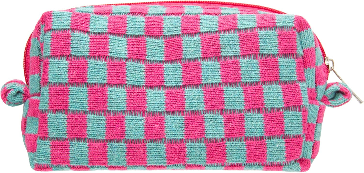 PAZIMIIK Checkered Makeup Bag for Purse Portable Zipper Make Up Pouch Small Cosmetic Case for Travel Accessories Magenta Green