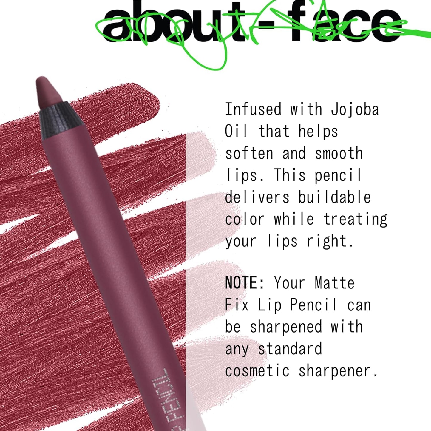 about-face Matte Fix Lip Pencil Lockdown – Long-Wear, Creamy Matte Lip Liner with Hyaluronic Acid & Vitamins C & E – Vegan, Cruelty-Free, Clean Beauty – 0.042 oz (Brick)