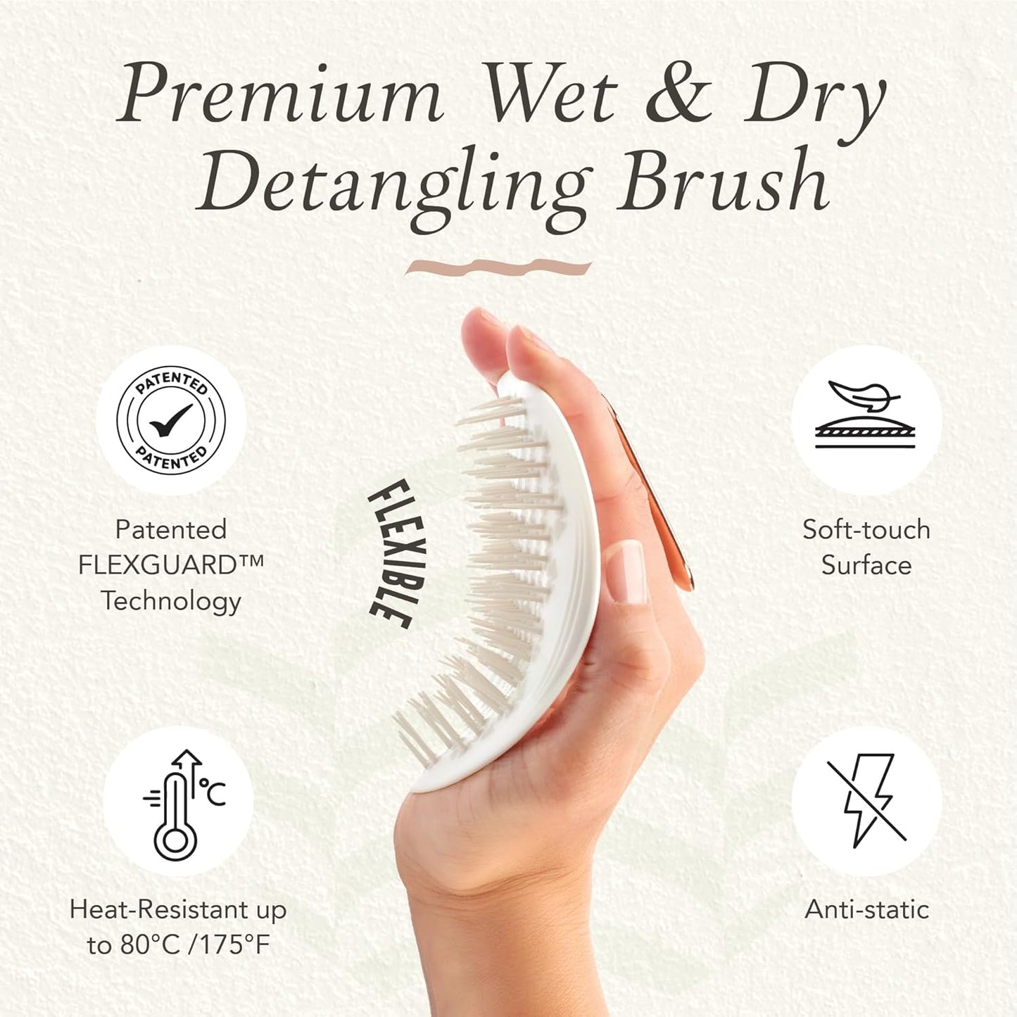 Manta Original Anti-Breakage Hairbrush – Gentle Detangling Brush for Wet & Dry Hair, Flexible Hairbrush for All Types, Healthy Hair Care for Women & Men, White