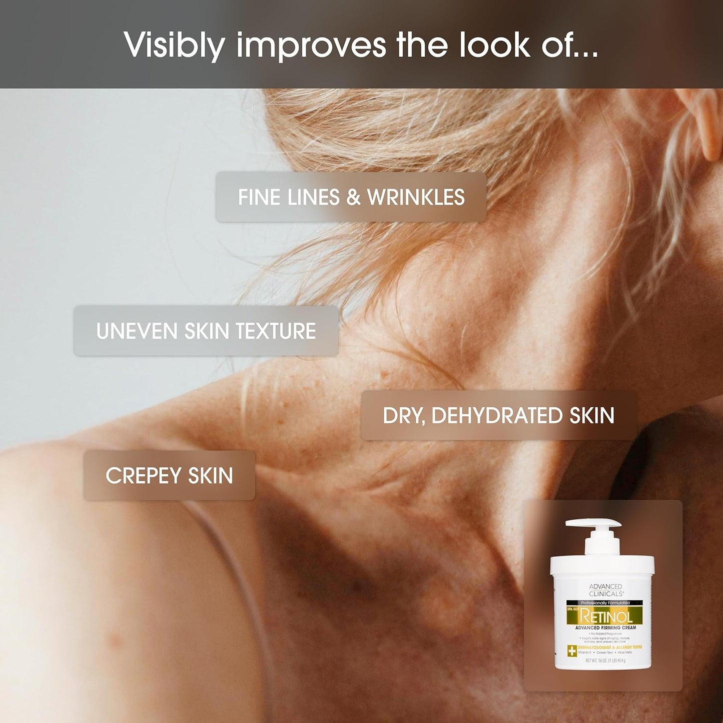 Advanced Clinicals Retinol Body Lotion + Collagen Cream Fragrance Free Face Moisturizer & Body Cream 2pc Skincare Set For Women & Men Helps Reduce Appearance Of Crepey Skin, Wrinkles, & Dry Skin, 2pc