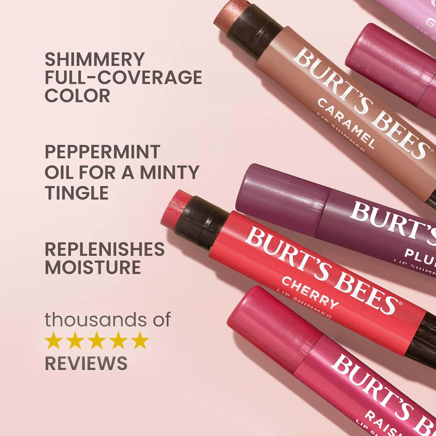 Burt's Bees Lip Shimmer Nude Collection, Tinted Lip Balm Stick, Moisturizing for All Day Hydration with Natural Glowy Pigmented Finish & Buildable Color, 3 Warm Shades; Value Pack, 3 Tubes x 0.09 Oz