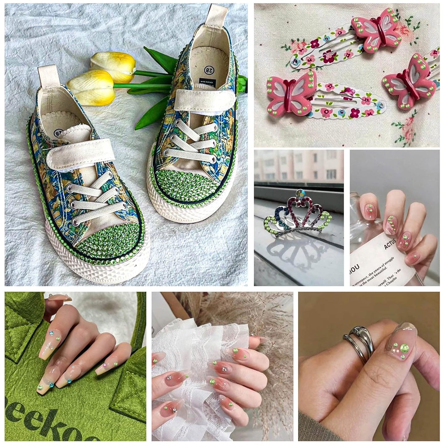 beadsland Flat Back Crystal Rhinestones Round Gems for Nail Art and Craft Glue Fix, Light Green (2.3-2.5mm) SS8/1440pcs