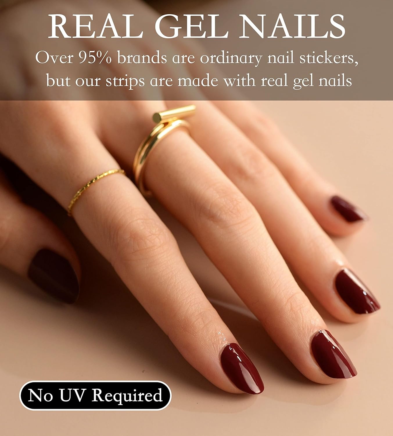 Nail Polish Strips Long Lasting, 20Pcs Wraps, Easy Apply& Remove Salon Quality Gel Nail Stickers (Vineyard Dar Red)