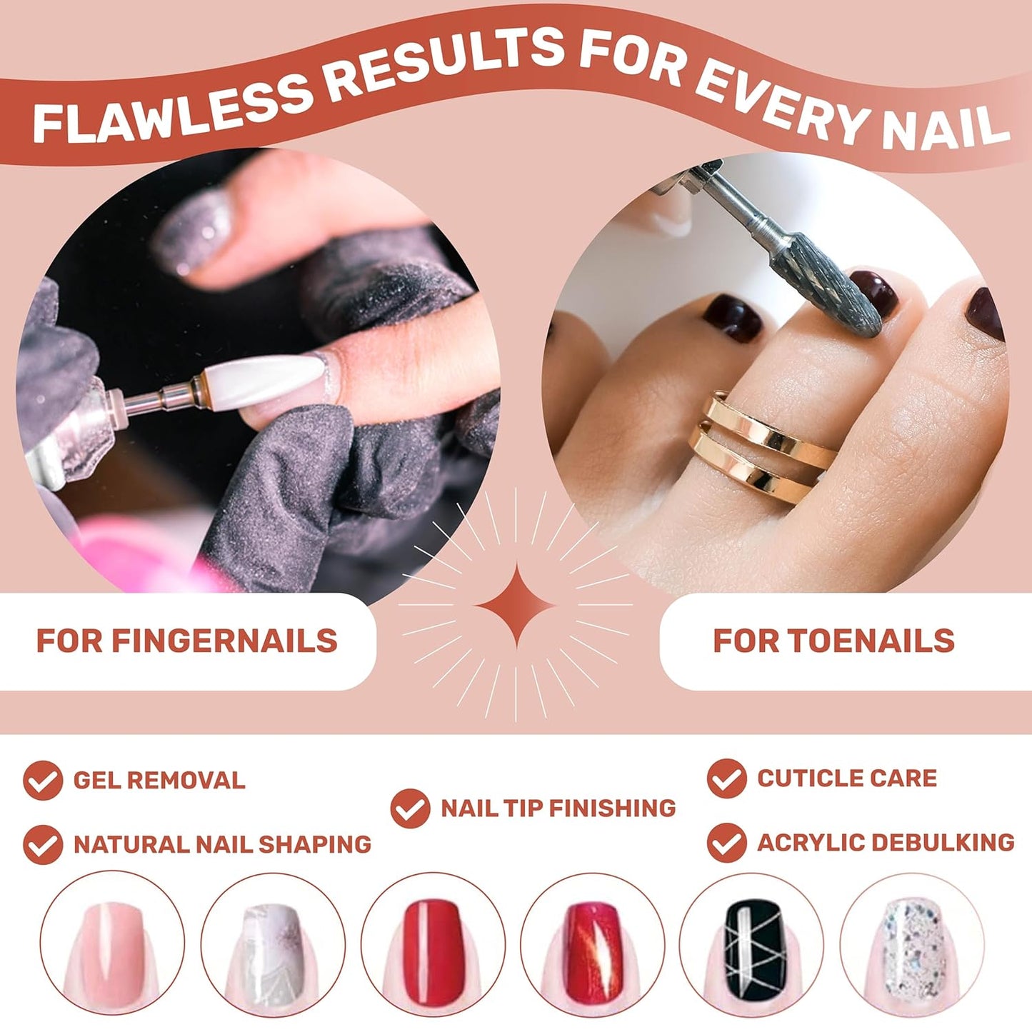 M GEM Brushless Nail Drill 35K RPM | Professional Cordless Efile Machine | Rechargeable Electric Nail File with Bits | Portable Quiet Low Vibration Tool for Acrylic, Gel, Natural Nails (Metallic RG)