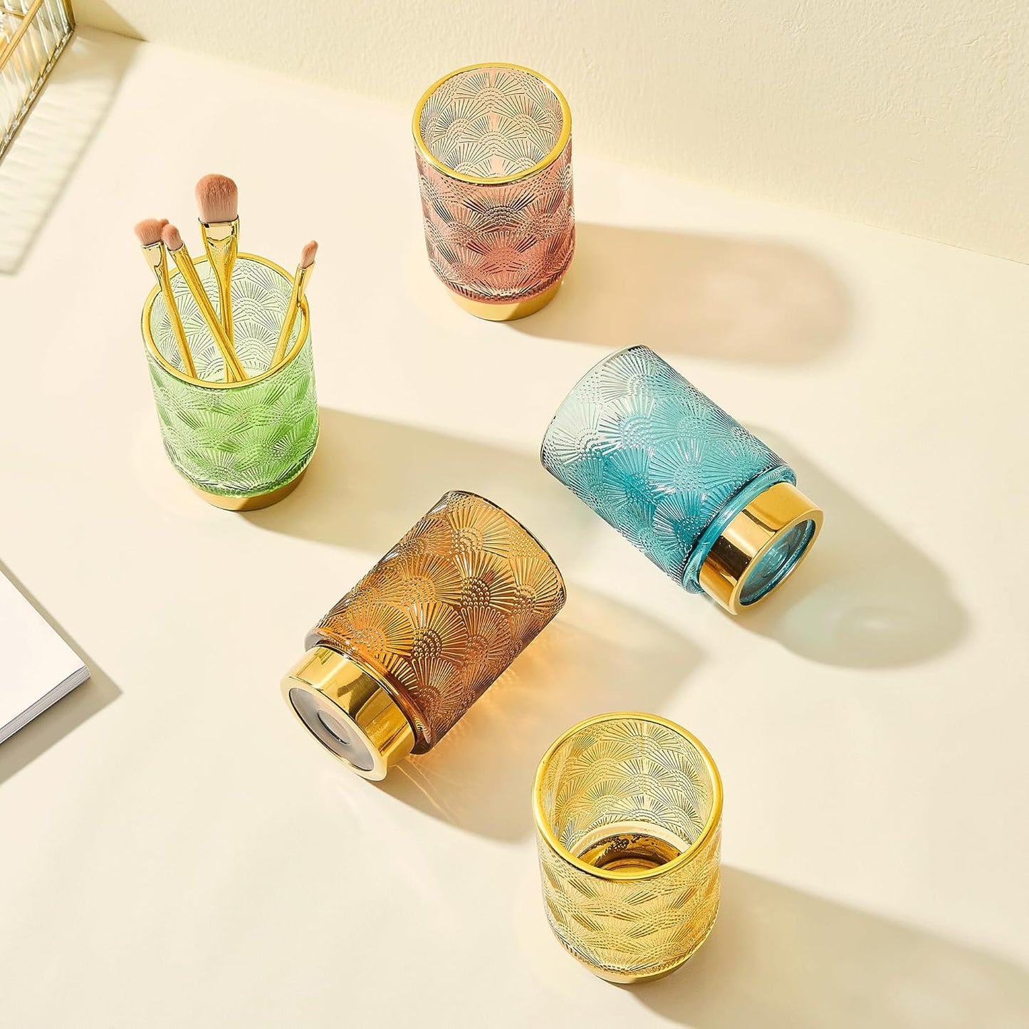 Makeup Brush Holder Organizer,Toothbrush Holders,Desk Pen Pencil Holder,Multifunctional Vintage Glass Brush Cup（A41-3-US）