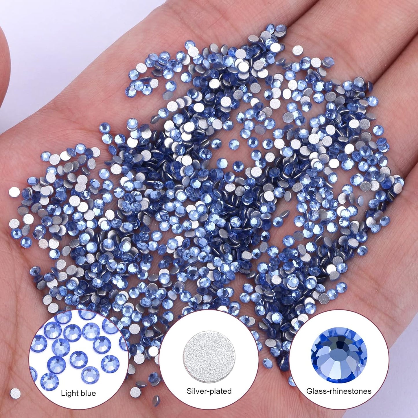 1440Pcs Light Blue Crystal Rhinestones,Glass Flatback Rhinestones Gemstones Small for Nail Face Makeup Art Crafts Clothes Decoration - (SS8,2.4mm,Light Blue)