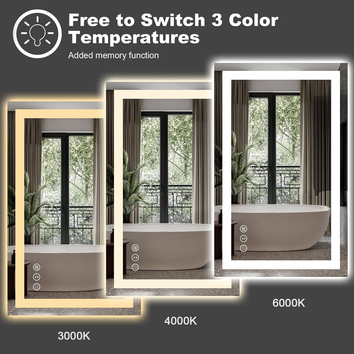 Amorho LED Bathroom Mirror 96" X36" with Front and Backlight, Large Dimmable Wall Mirrors with Anti-Fog, Shatter-Proof, Memory, 3 Colors, Double LED Vanity Mirror, ETL Listed