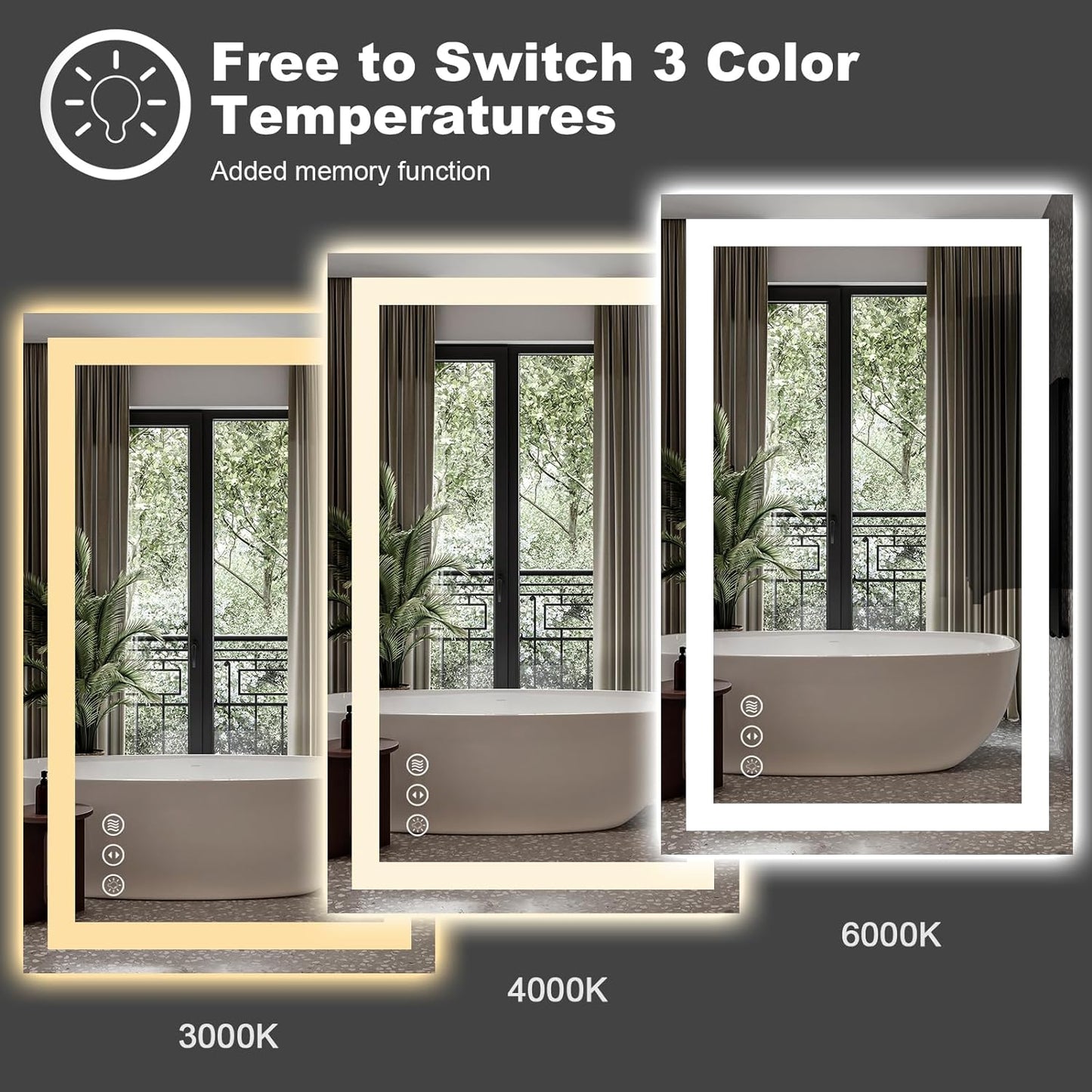 Amorho LED Bathroom Mirror 65" X36" with Front and Backlight, Stepless Dimmable Wall Mirrors with Anti-Fog, Shatter-Proof, Memory, 3 Colors, Double LED Vanity Mirror