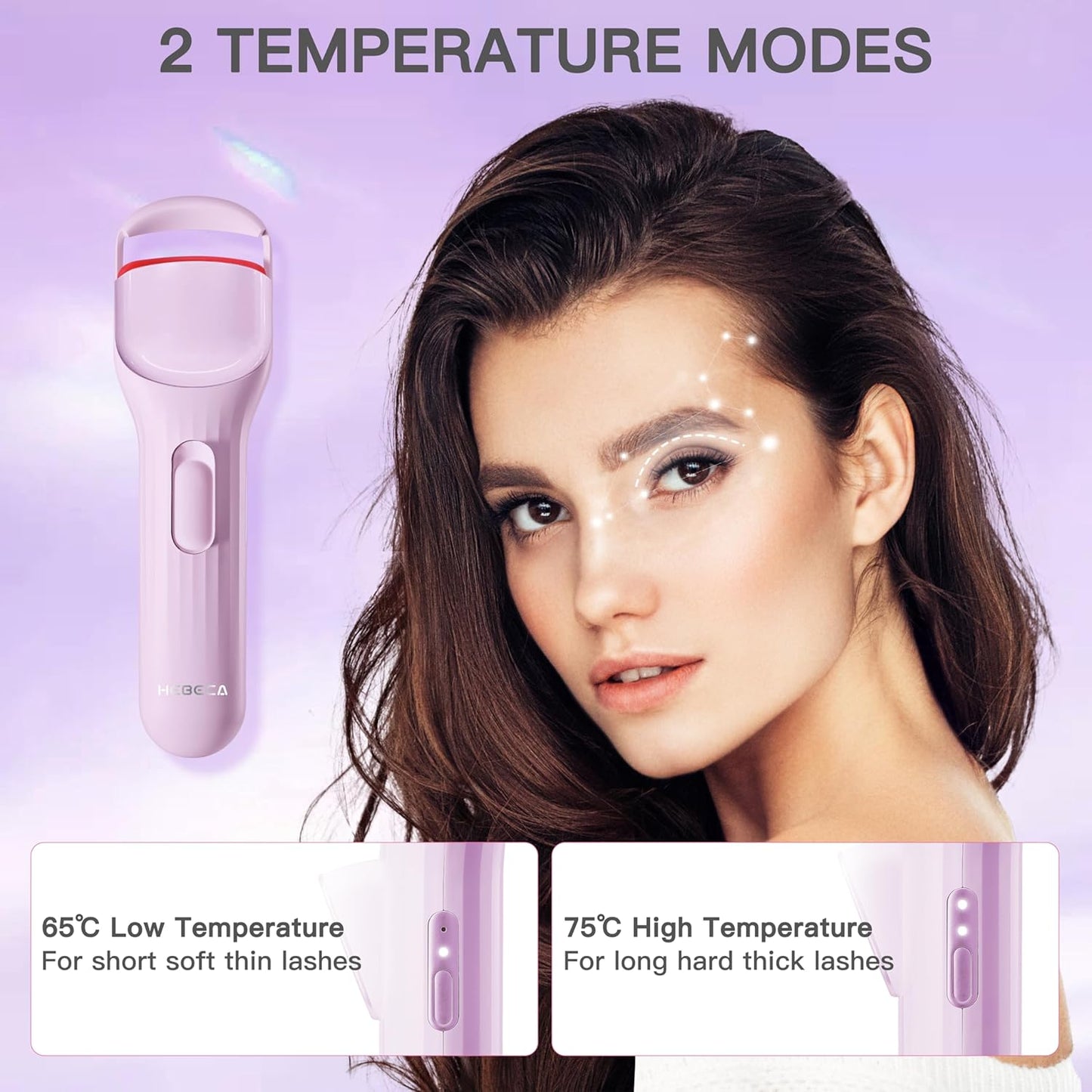 Heated Eyelash Curler Professional - Eye Lashes Curler with Innovative Heating Silicone, Electric Eyelashes Curler with 600mAh Rechargeable Battery EC4001 (Voilet)