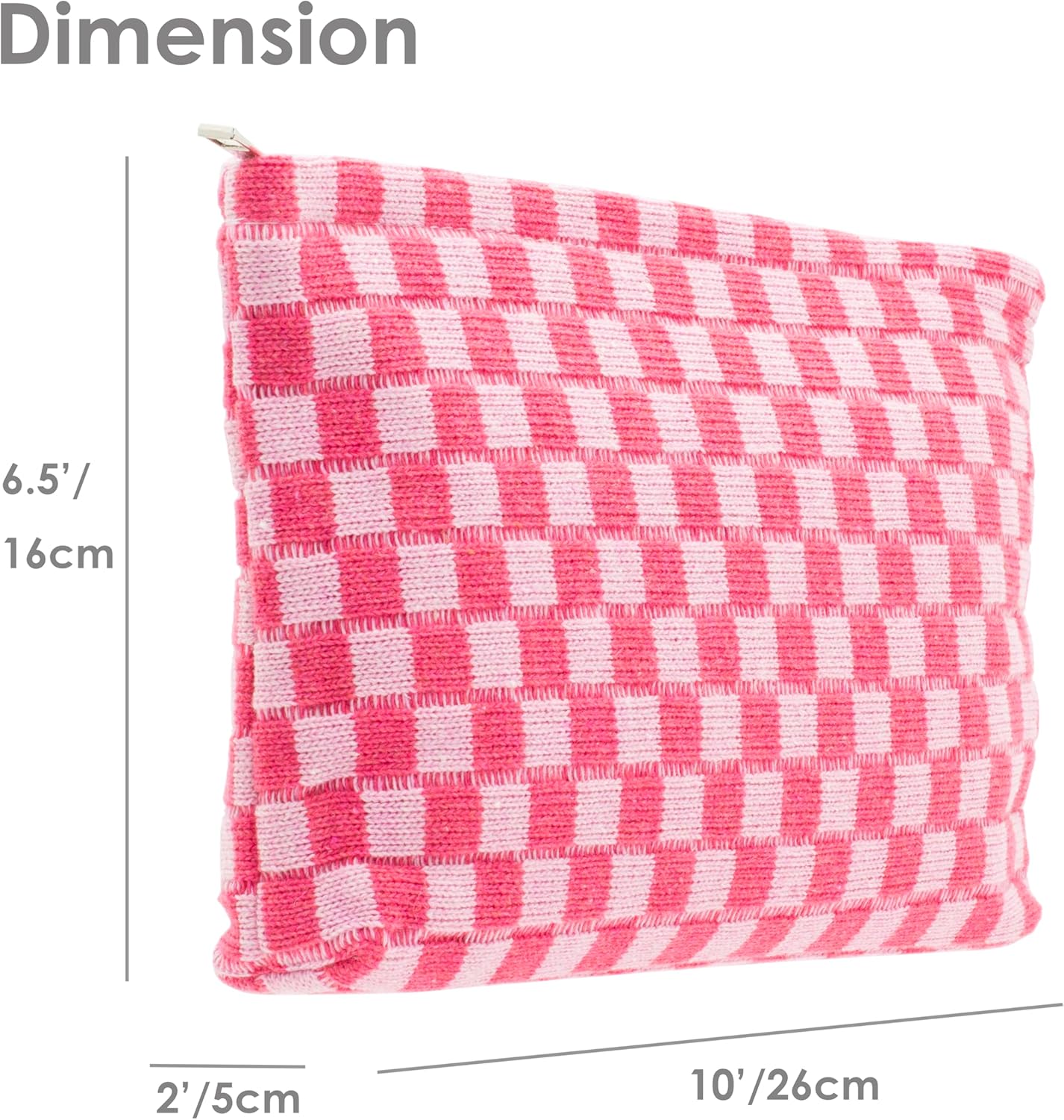 PAZIMIIK Knit Checkered Makeup Bag Large Zipper Make Up Accessory Pouch for Purse Cosmetic Brush Bag for Travel Essential,Hotpink