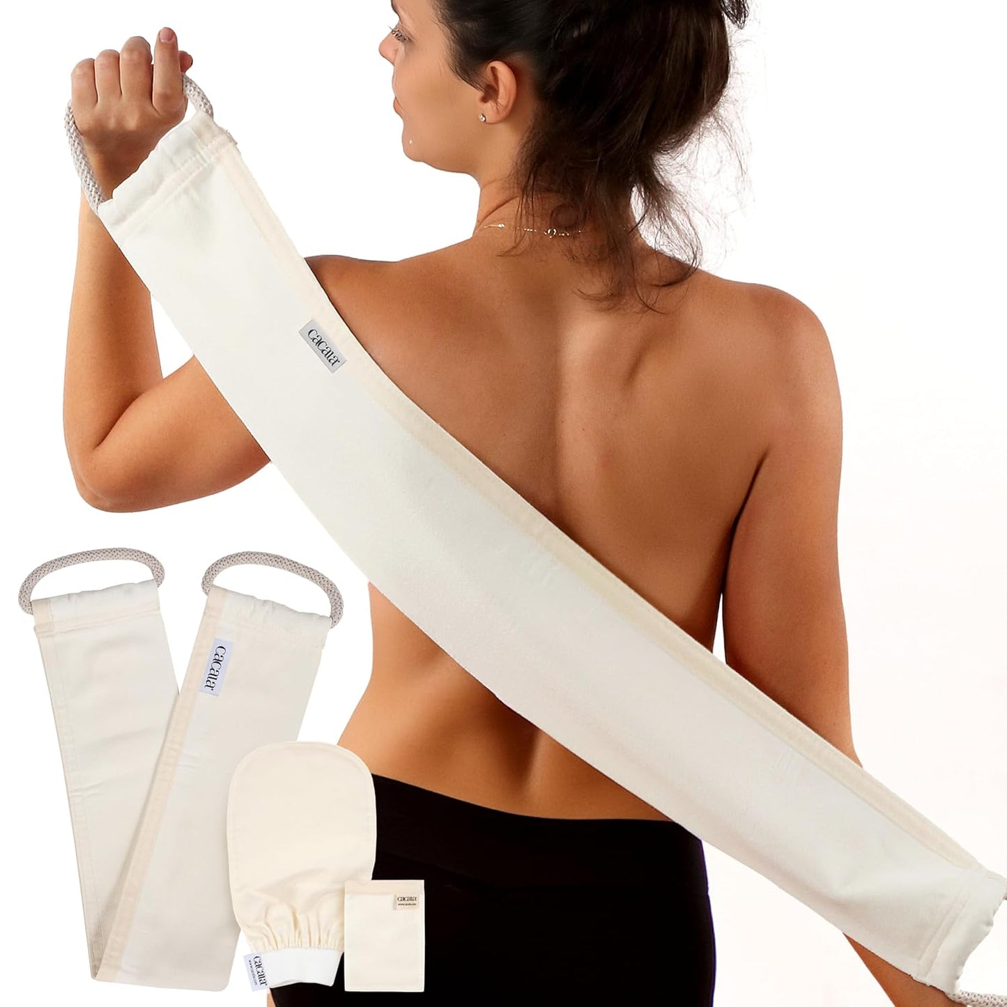 Set of Exfoliating Glove, Face Scrubber & Back Scrubber for Shower, 100% Vegan Viscose exfoliating body scrubber, Bath Hammam Kese & Spa Mitt