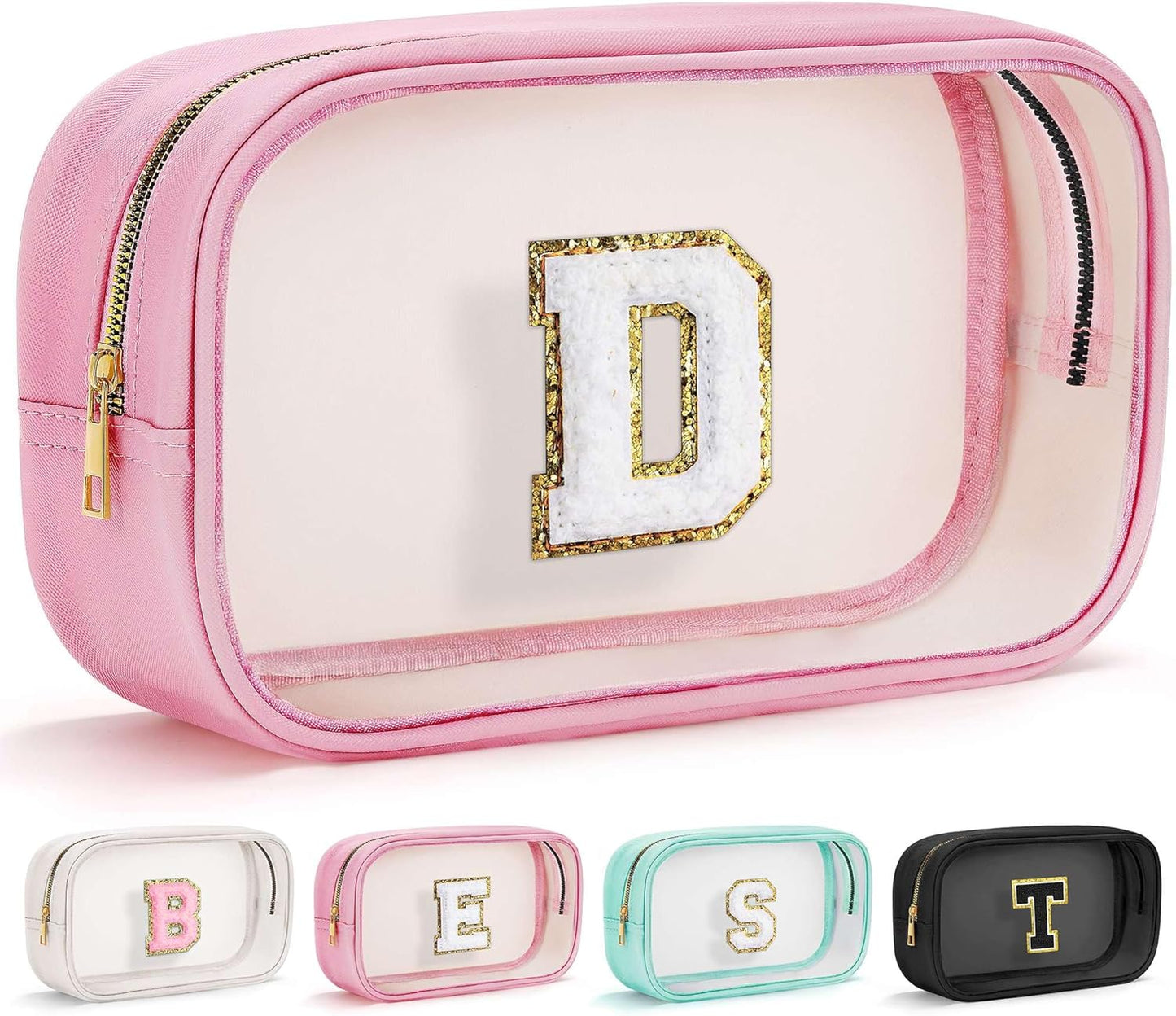YOOLIFE Birthday Gifts for Kids | Travel Toiletry Bag | Pink Clear Makeup Bag for Teen Girls Kids Cosmetic Bags Gifts for 5 6 7 8 9 10 11 12 13 Year Old Girls Birthday Gifts for Girls Initial D