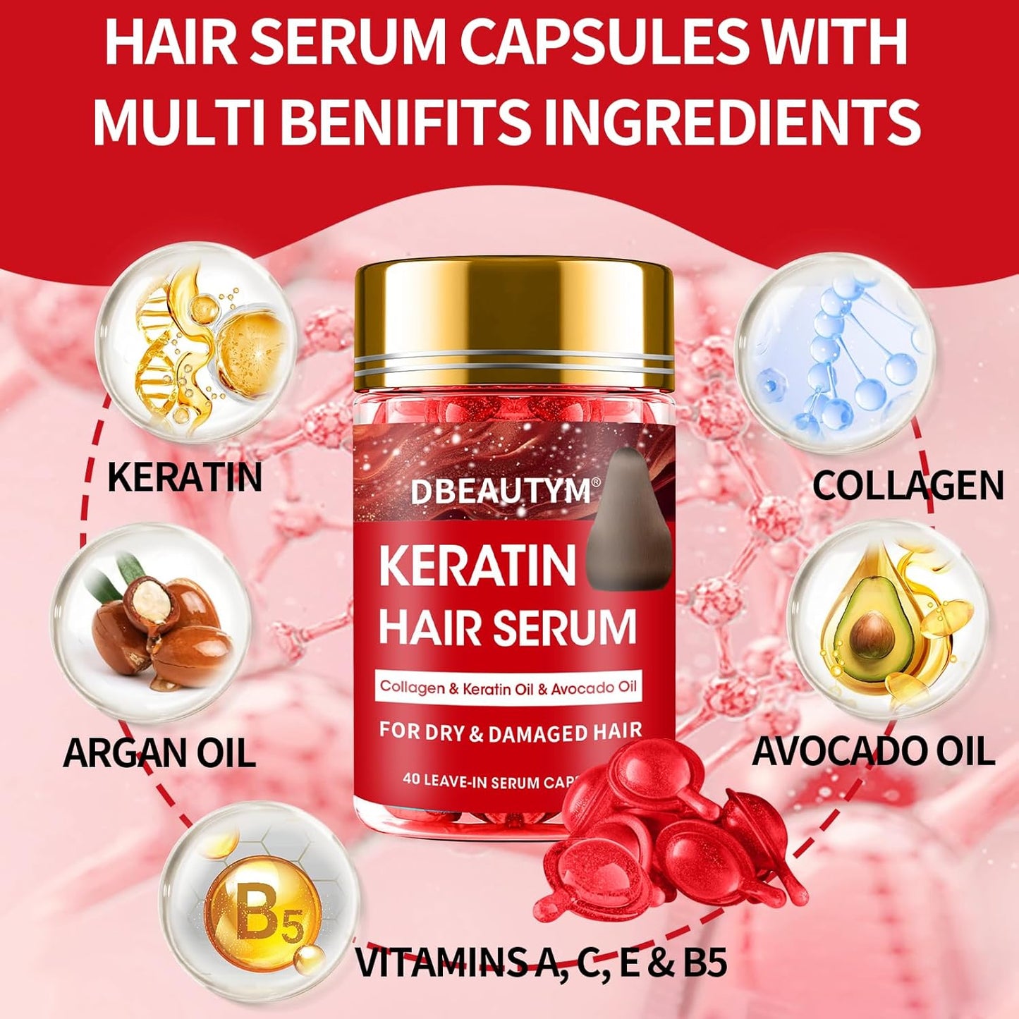 Batana Oil for Hair Growth & Keratin Hair Treatment Serum,Batana Hair Mask for Damaged Hair and Growth,40 Capsules Leave-in Hair Oil Anti Frizz Hair Conditioner Serum