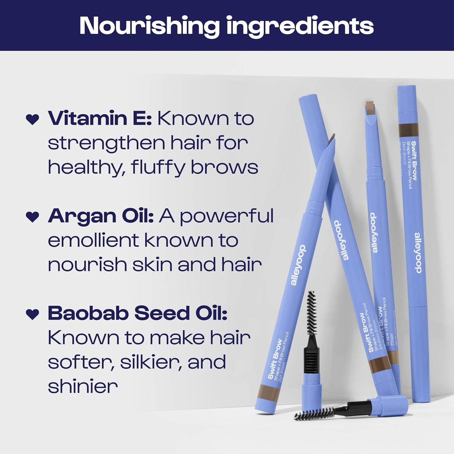 ALLEYOOP Swift Eyebrow All-In-1 Brow Definer with Built-In Sharpener & Spoolie Brush, Water & Smudge Resistant and Eyebrow Pencil for Women, Natural Matte Finish, Vegan, Cruelty-Free (Medium Brown)