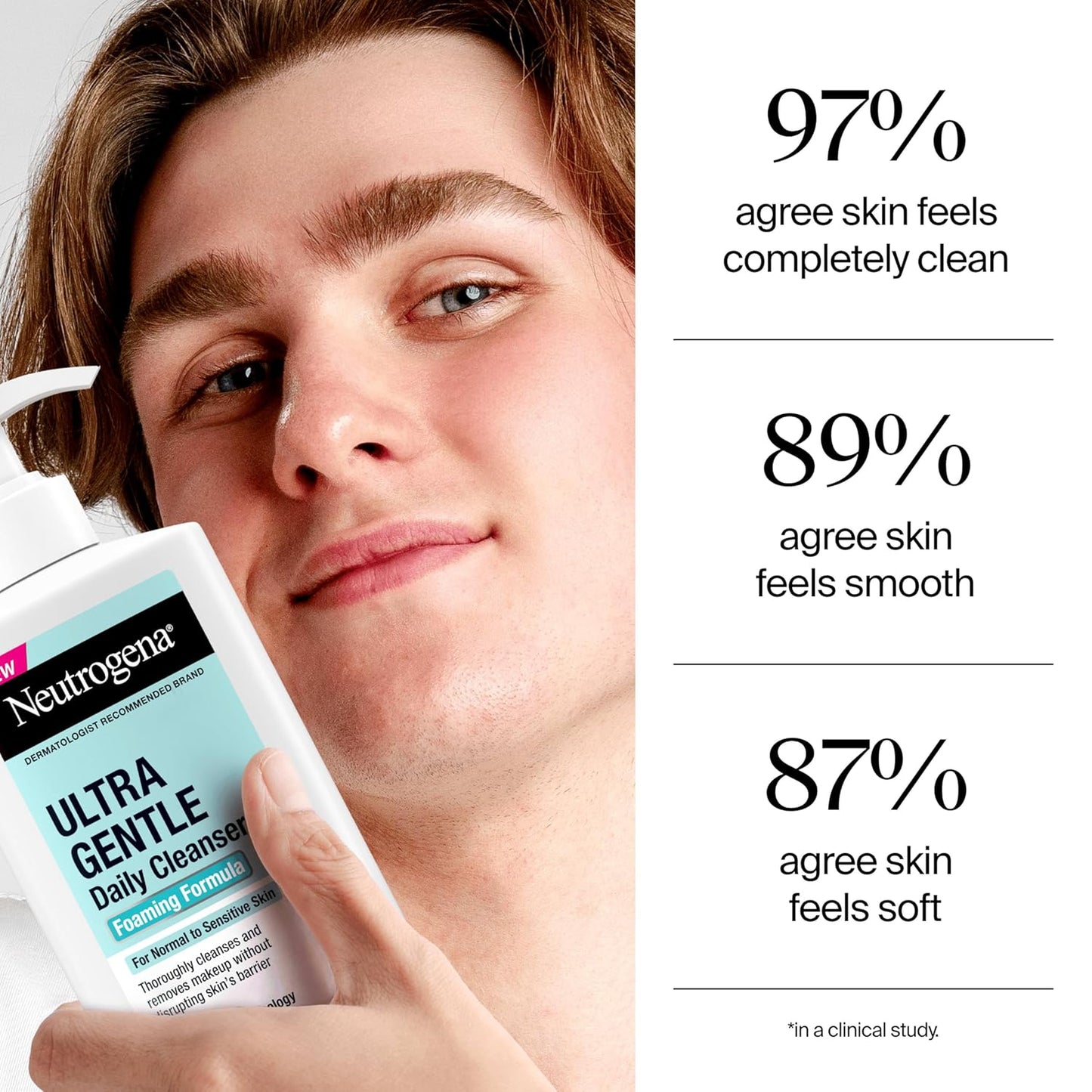 Neutrogena Ultra Gentle Foaming Facial Cleanser, Fragrance Free Hydrating Face Wash for Sensitive Skin, Daily Non Over Drying Makeup Remover, Hypoallergenic, Soap & Dye Free, Non-Comedogenic, 16 Fl Oz