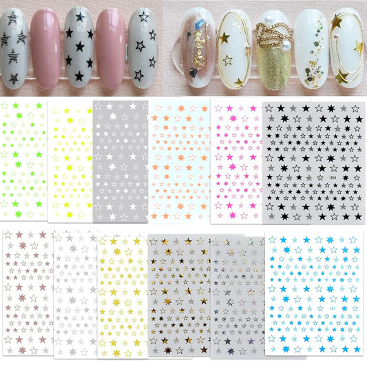 12 Colors Stars Nail Stickers for Women Girls Kids - 3D Self Adhesive Star Decals for Natural Fingernails and Acrylic Nails - Star Decor for Nail Art Design DIY Decoration