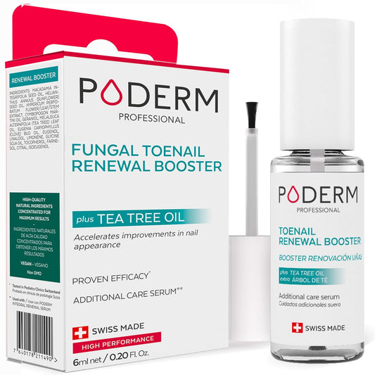 PODERM – TOENAIL RENEWAL BOOSTER – TEA TREE oil-serum - Restores Appearance of Discolored/Damaged Nails – Toe and Fingernail Repair – 100% Natural Ingredients and Vegan – Express Renewal – Swiss Made