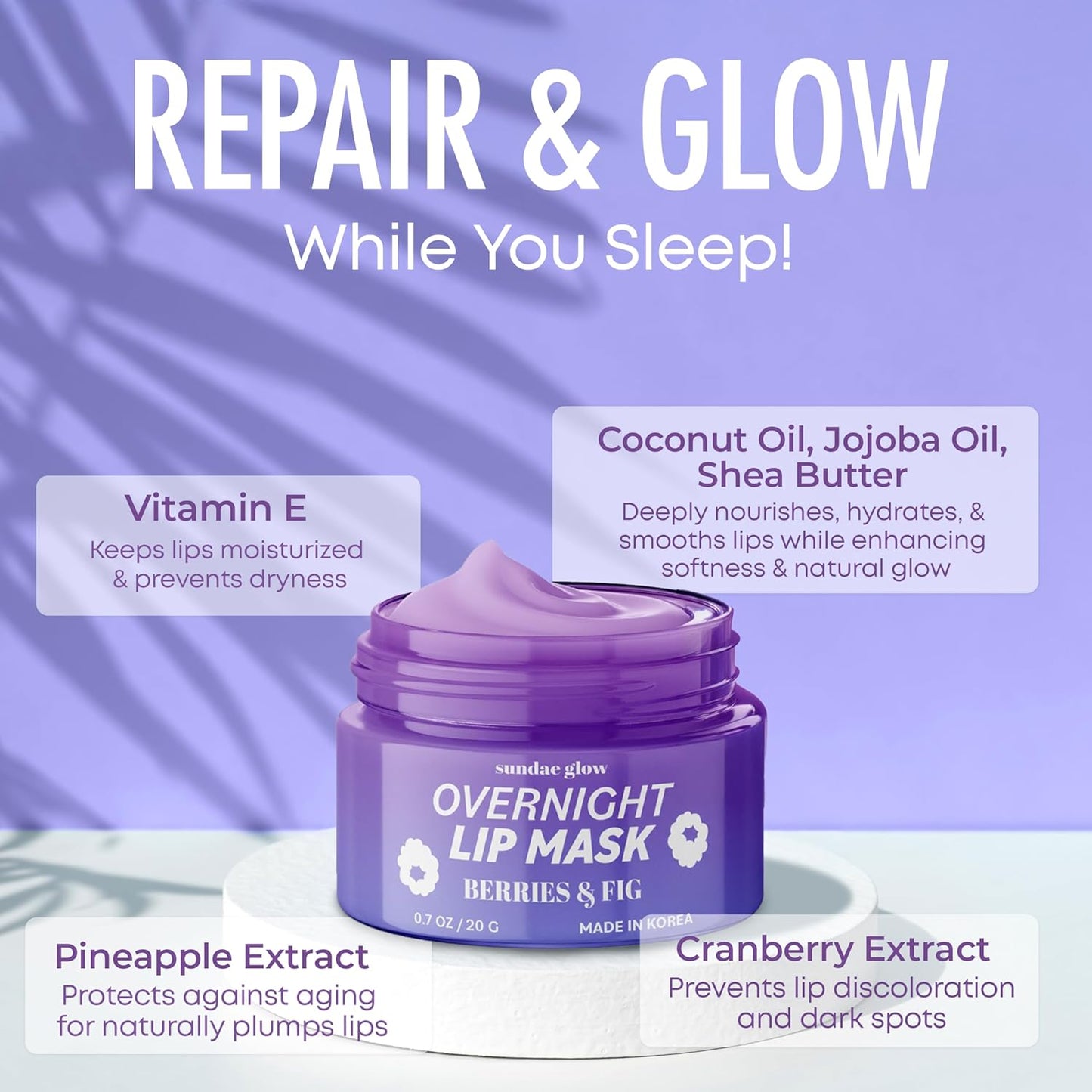 Berries & Fig Lip Mask - Dermatologist Tested, Anti-Aging, Korean Skin Care, Deep Hydration, Overnight Lip Repair - Non- GMO, Vegan, Clean Beauty, 95% Natural, Cruelty-Free - 1 Pack