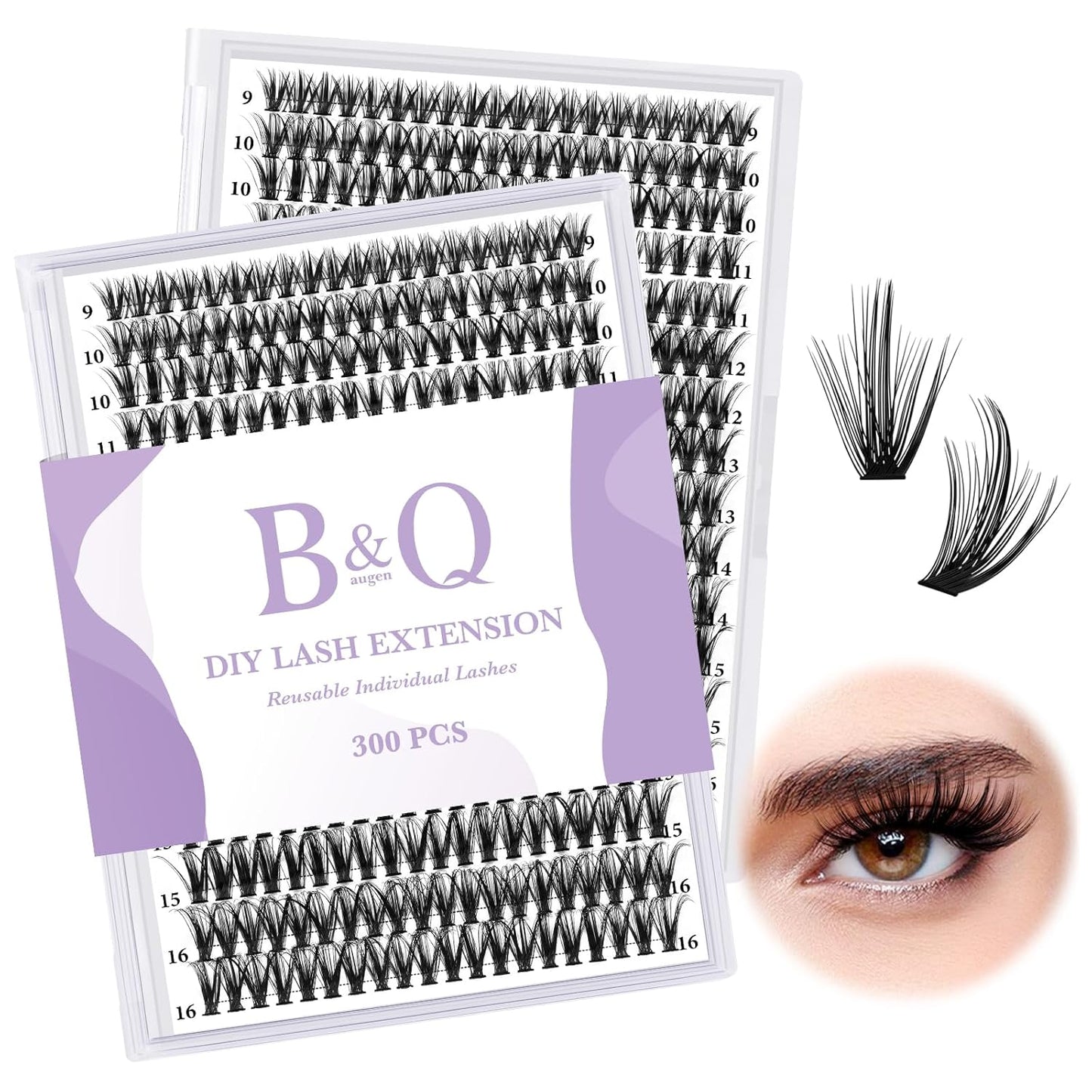B&Qaugen Manga Lash Clusters DIY Individual Lashes 40D-D-12 300 PCS False Eyelash Cluster Manga Cluster 30D 40D 50D D Curl Eyelash Extensions at Home (40D-D-12)