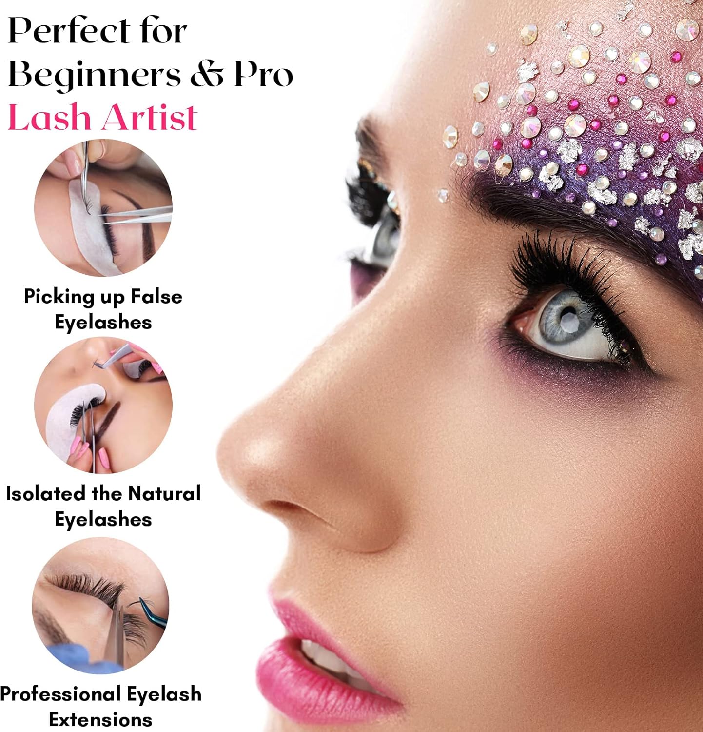 Isolation Tweezers for Eyelash Extension – 14cm Curved, White & Purple, Stainless Steel, Best for Individual Isolation & Classic Lashes, Pinzas para Pestaña (Matte White Purple)