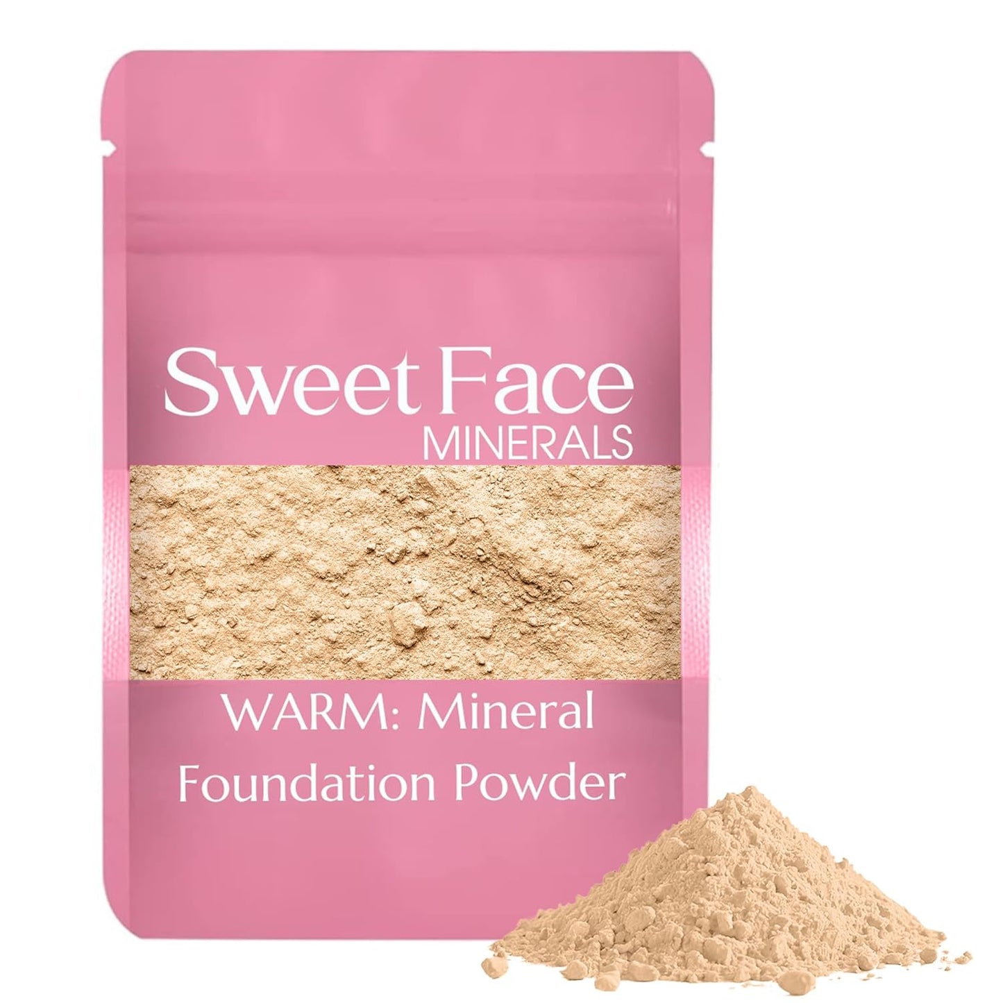 Foundation Powder Refill (Warm) (12 Gram Bag) By Sweet Face Minerals, Lightweight Mineral Loose Makeup Powder with SPF 20, Full Coverage Flawless Finish, Talc-free, Cruelty-Free, Refillable Pouch