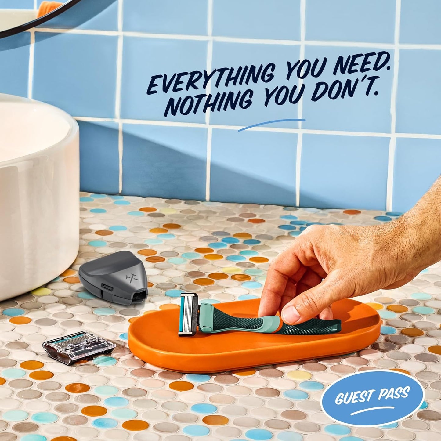 Dollar Shave Club | The Guest Pass Shave Set | 2 Extra Close Refill Cartridges, 1 Handle (Green), 1 Razor Cover, Razors for Men