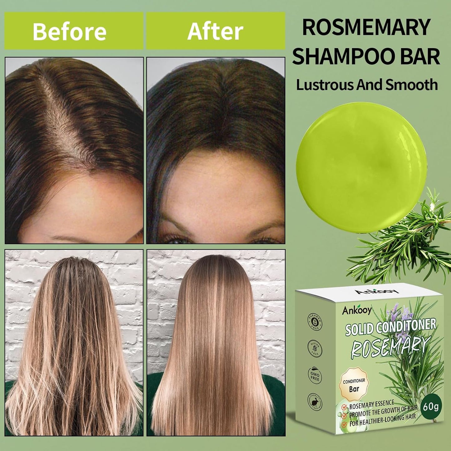 2 Pack Rosemary Oil Shampoo Bar and Conditioner Set–Natural Hair Bar Soap & for for Men and Women,Strengthens,Thickens,and Controls Oil with Organic Rosemary,Supports Scalp Health & Reduces Hair Loss.