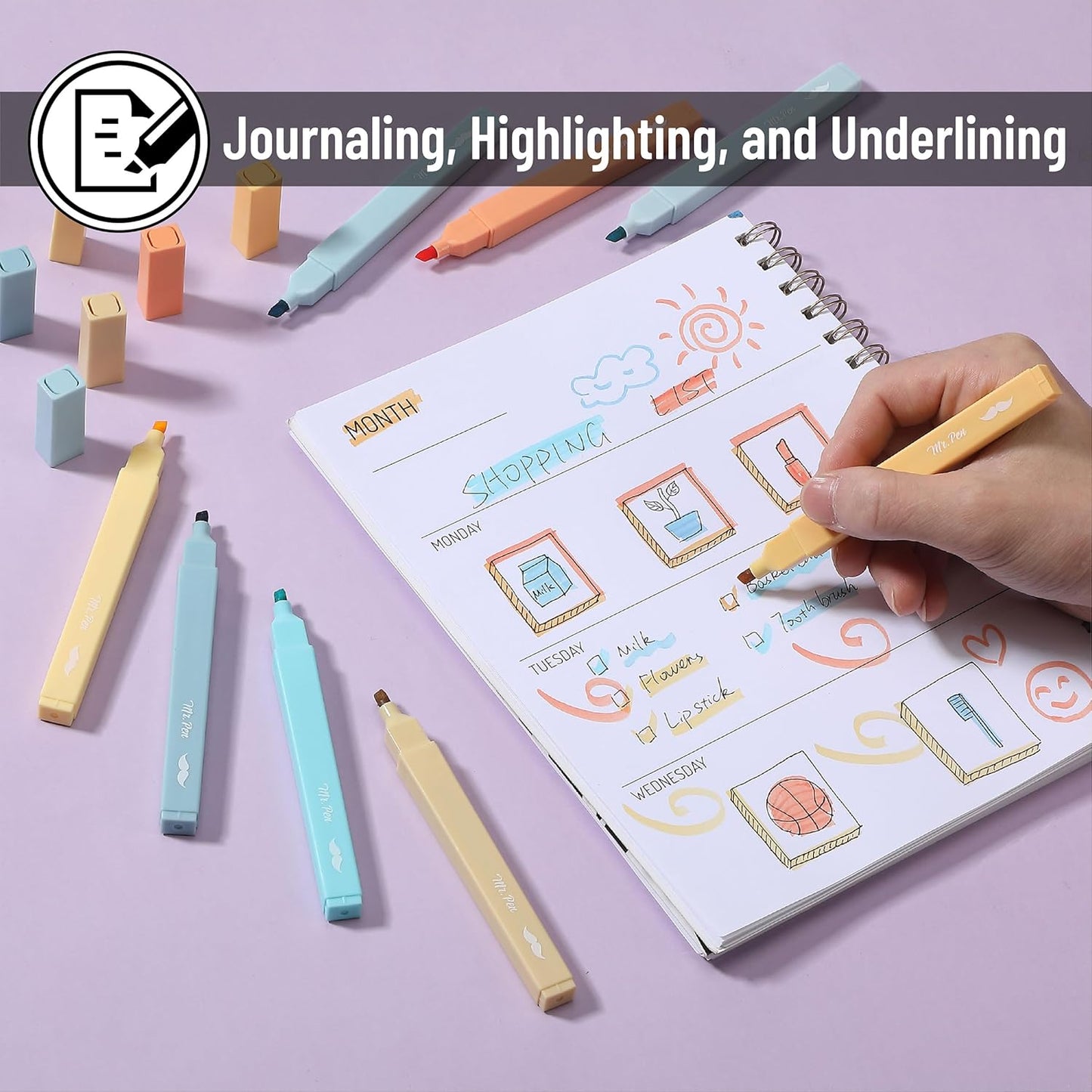 Mr. Pen- Aesthetic Highlighters, 8 pcs, Chisel Tip, Pastel Colors, Cute Highlighters Assorted Colors, Back to School Supplies