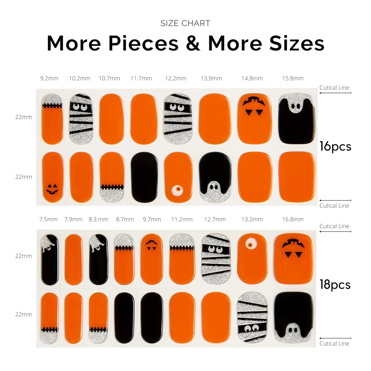 NAILOG Semi Cured Gel Nail Strips 34 pcs| Buy 2 Get 1 UV Lamp | Long Lasting Nail Polish Sticker Wraps with Glossy Gel Finish, Tricks or Treats