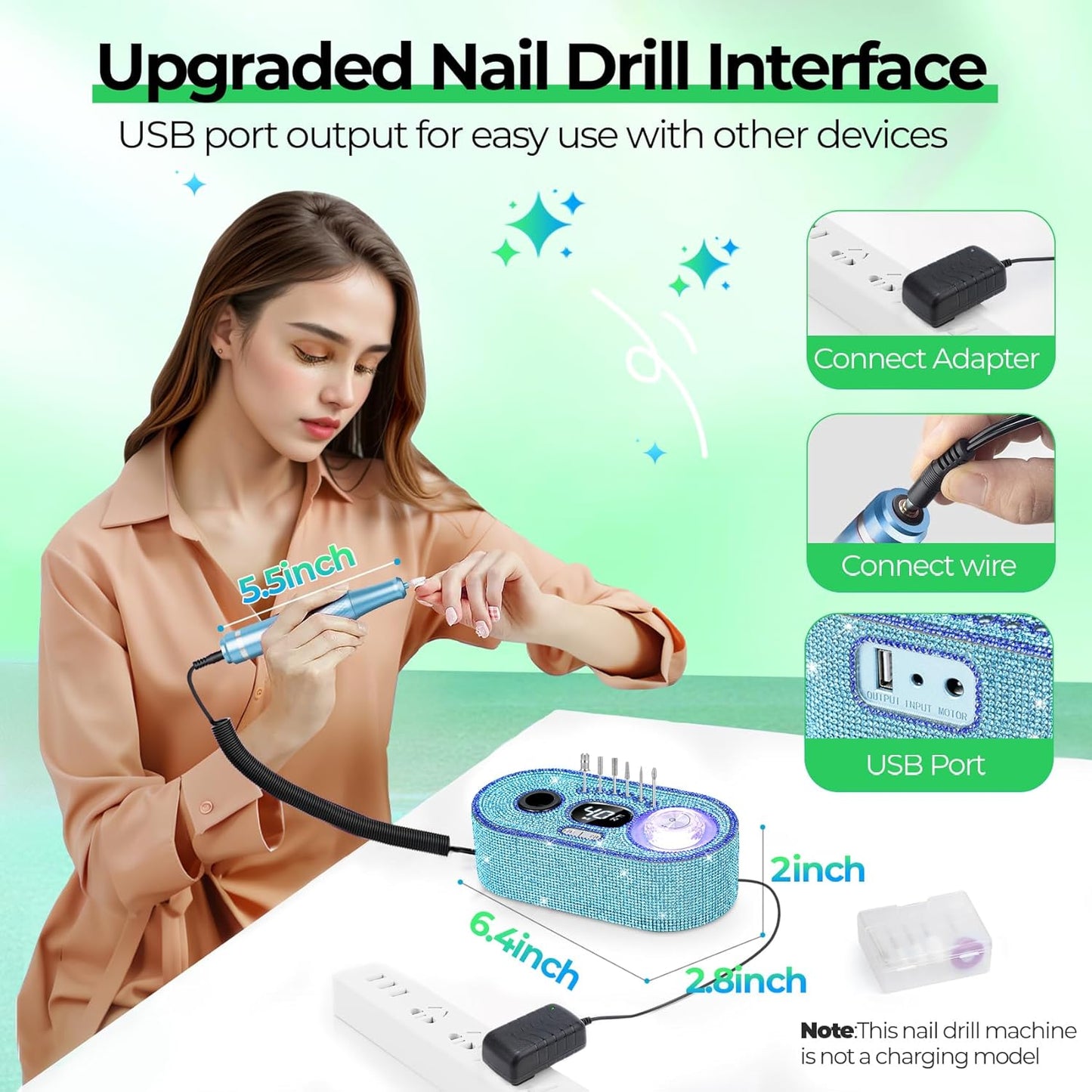 Electric Nail Drill Professional: Shiny 40000RPM Electric Nail File Kit E File Nail Drill Machine with LCD Display for Acrylic Gel, Manicure Pedicure Polishing Grinder for Salon Home, Diamond