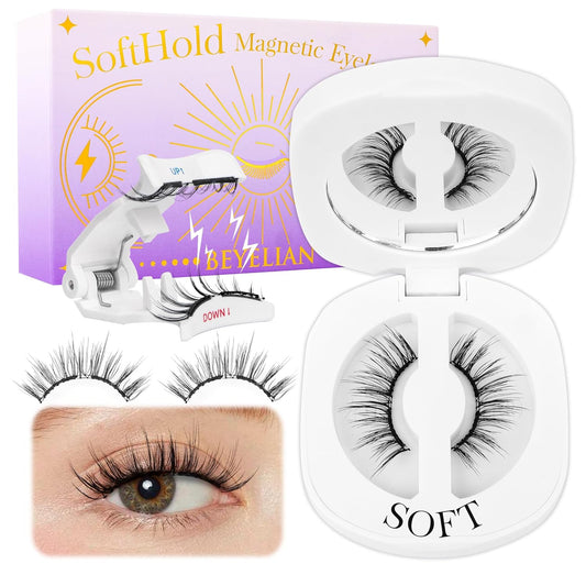 BEYELIAN Magnetic Eyelashes, Soft Natural Look Magnetic Lashes Kit, Magnets False Eyelashes with Applicator Reusable No Glue Needed Eyelashes Kit Easy to Wear and Remove (1 Pair,SME011)