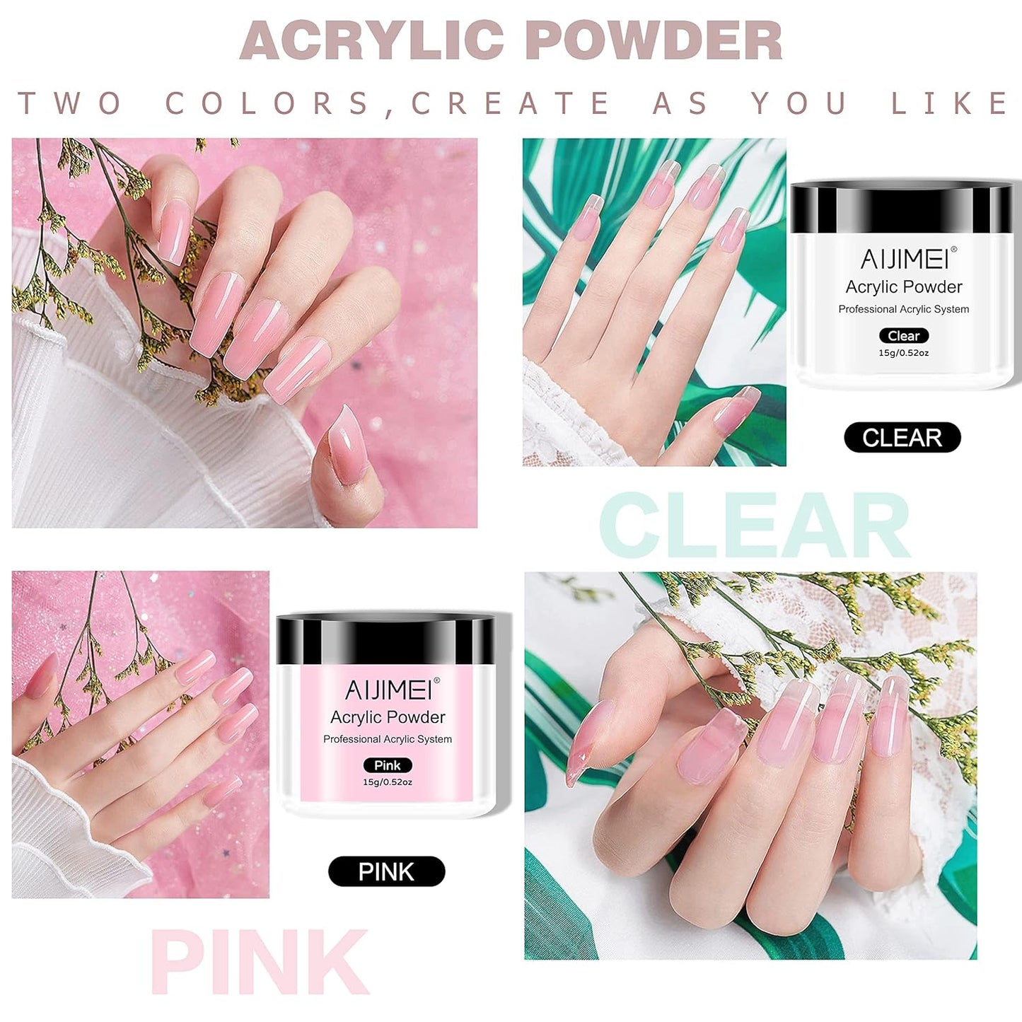 AIJIMEI Acrylic Powder Nail Kit With Professional Liquid Monomer, Brush Cleaner, and Tools Set for Nail Extension System