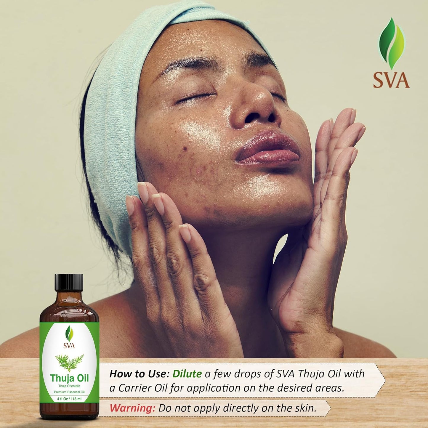 SVA Thuja Essential Oil – 4 Fl Oz – 100% Natural Thuja Oil - for Diffuser, Hair Care, Face, Skin Care, Aromatherapy, Scalp and Body Massage, Soap and Candle Making – with Dropper